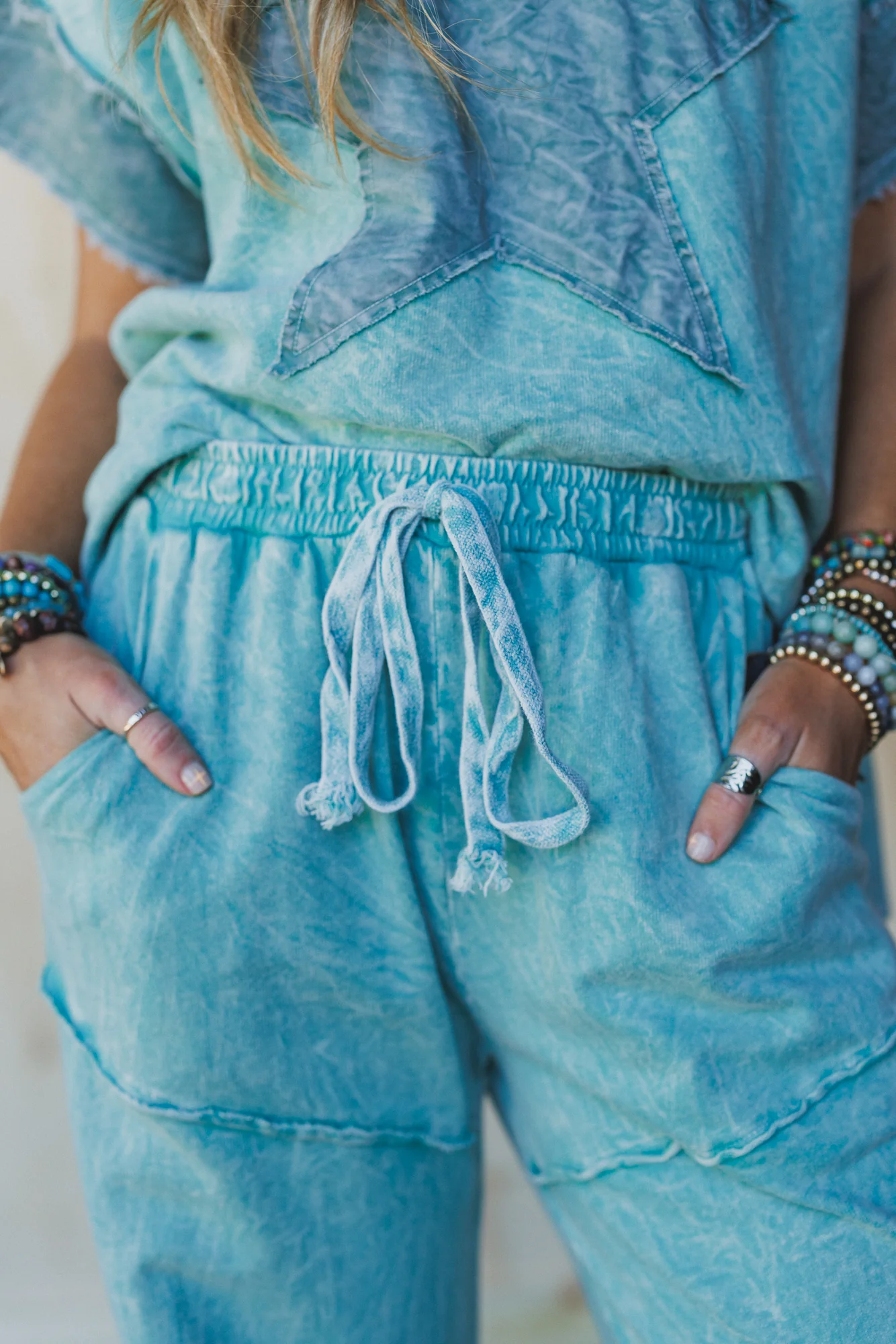 Skybound Soul Denim Patched Pants - Cyan - Image 3