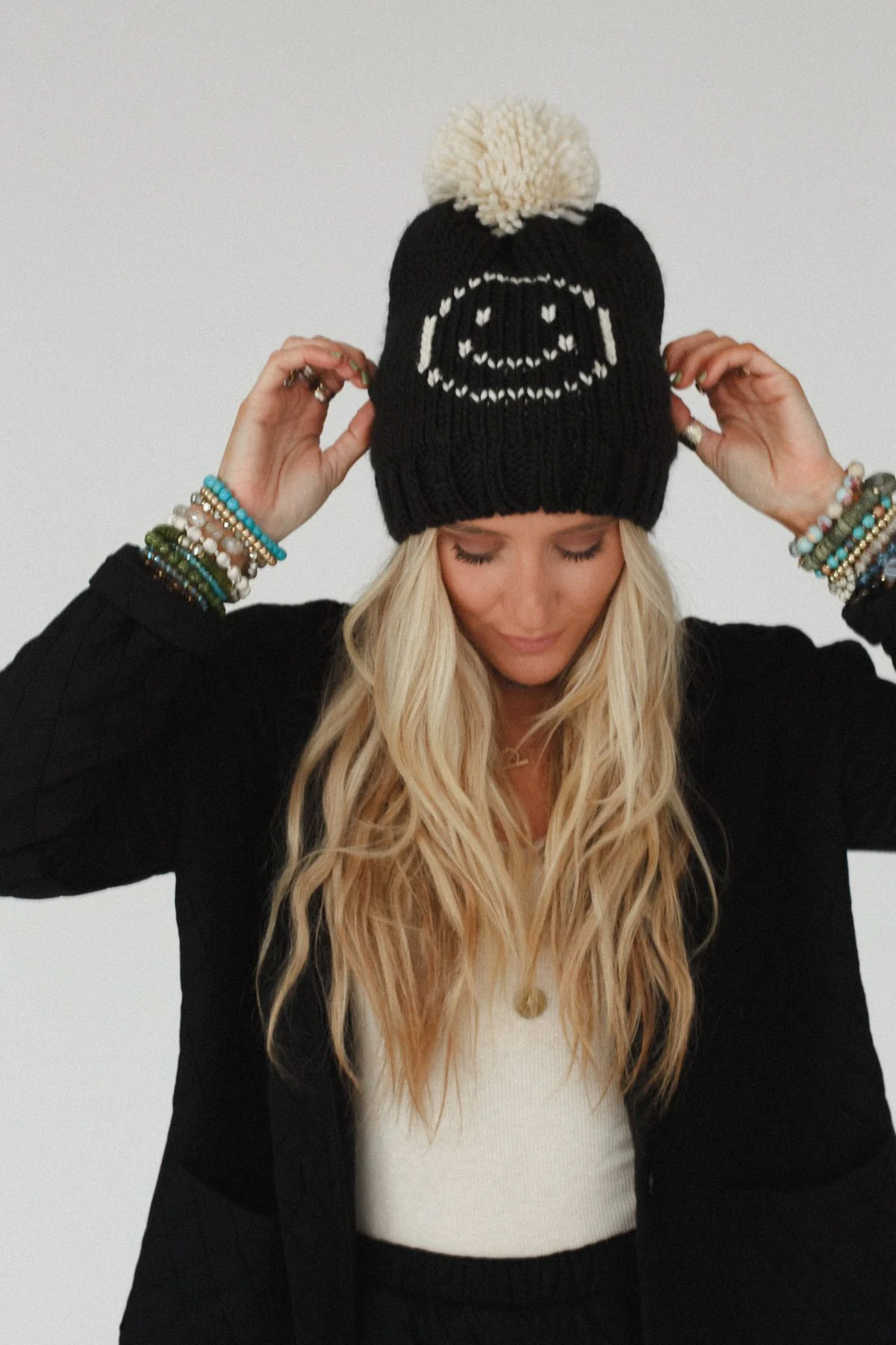 Snuggle Happy Pom Beanie - Black - Image 2