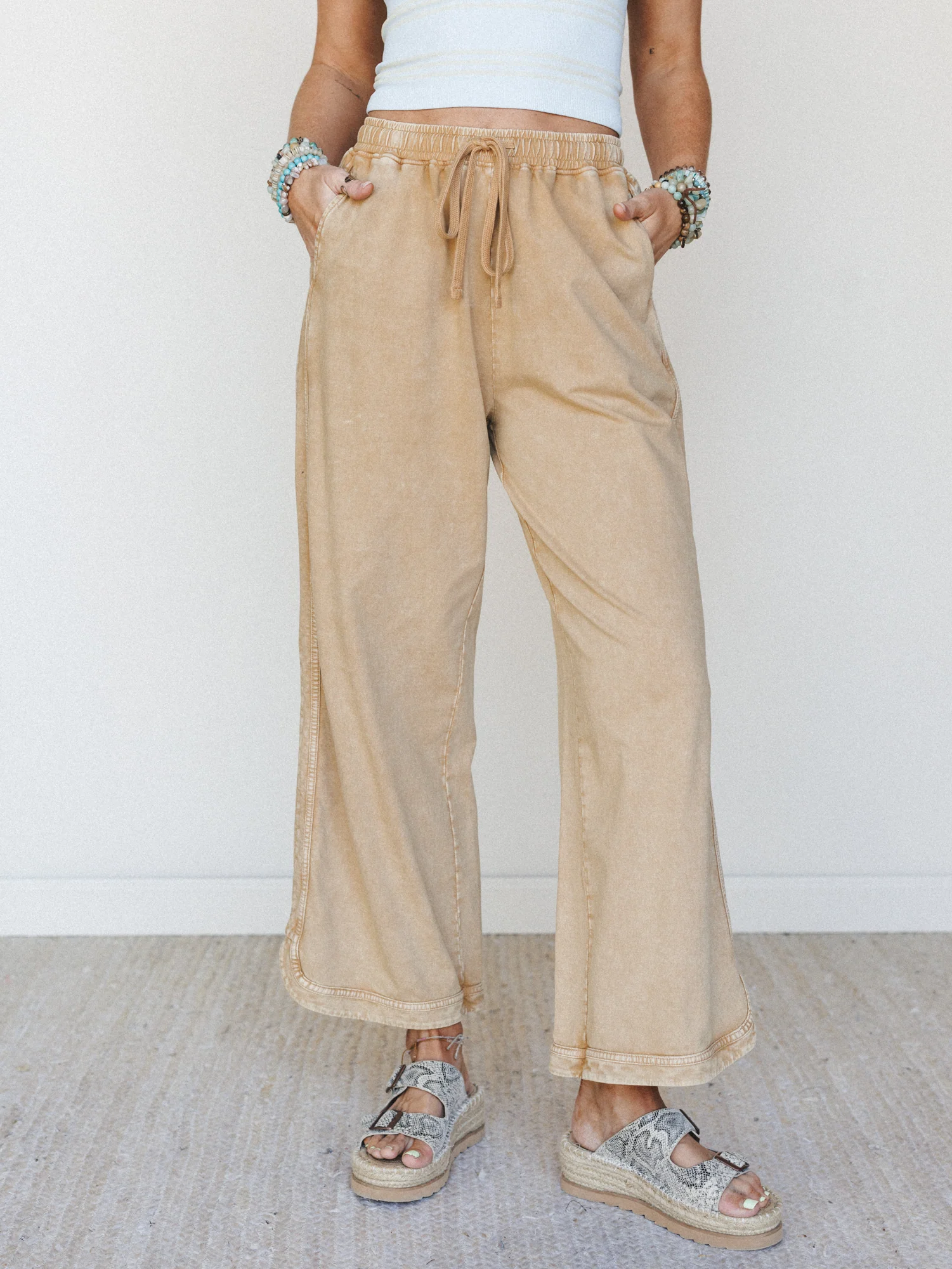 So Comfy Wide Leg Pant Cropped Length - Brown
