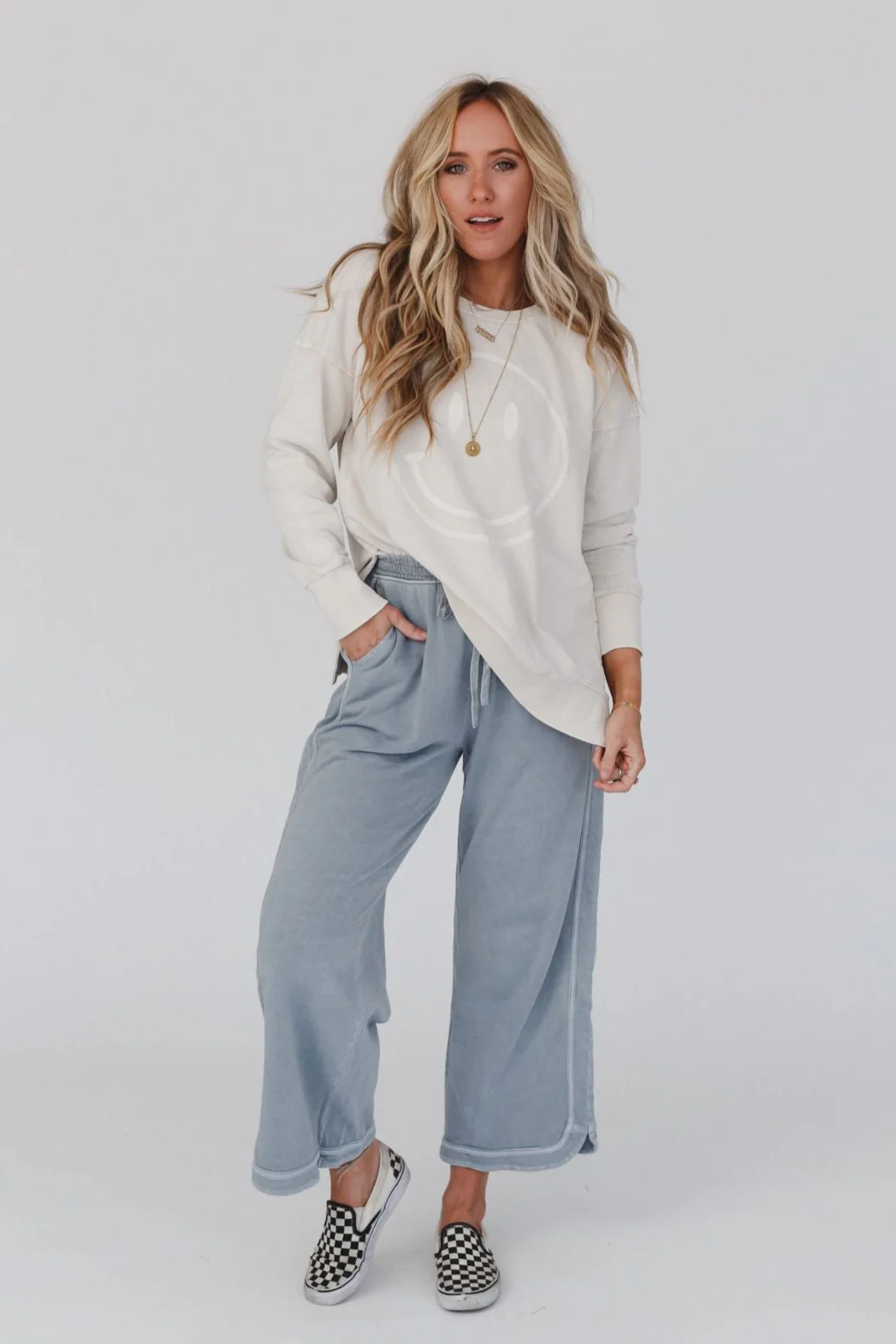 So Comfy Wide Leg Pant Cropped Length - Faded Blue - Image 5