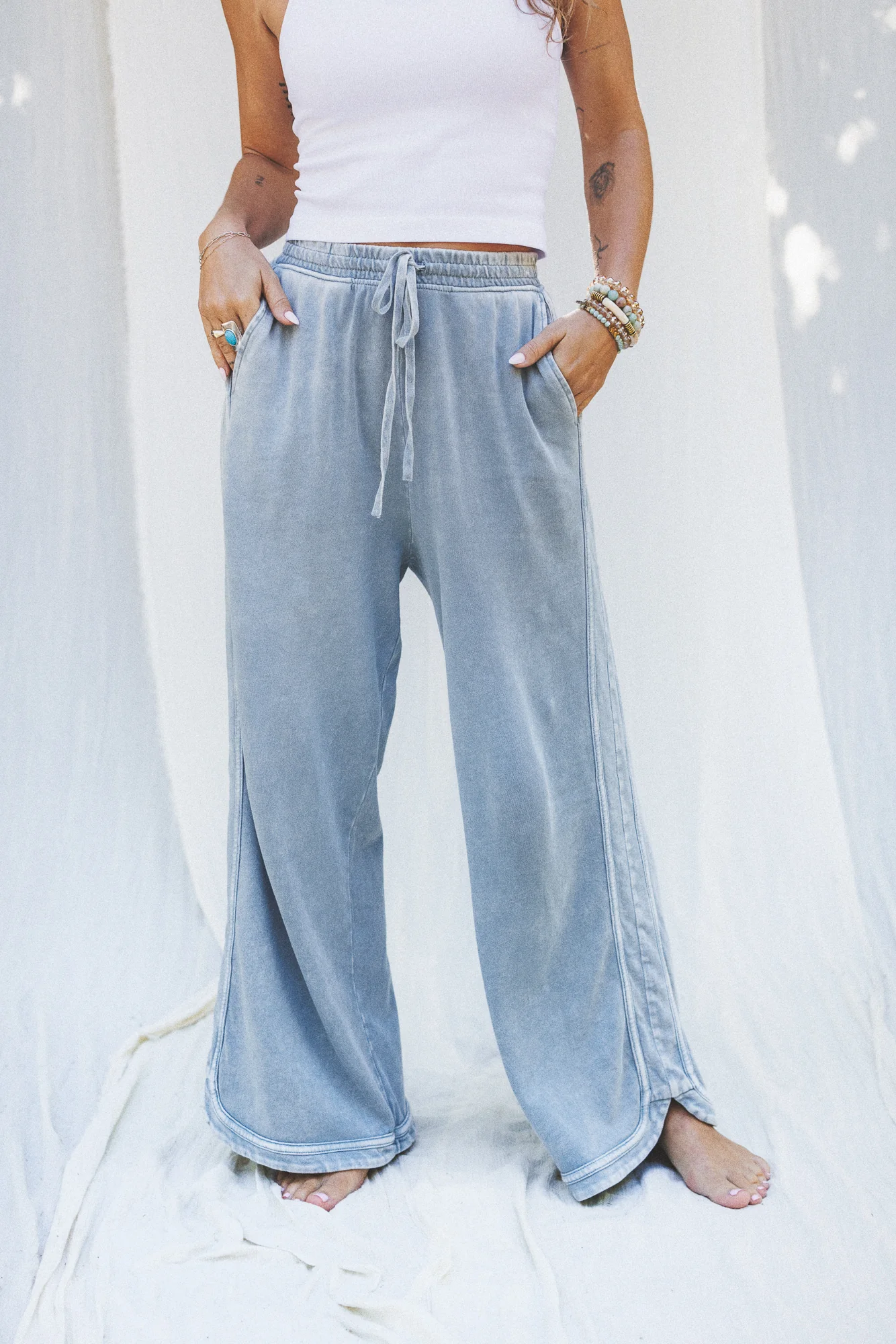 So Comfy Wide Leg Pant Cropped Length - Faded Blue - Pre Order - Image 2
