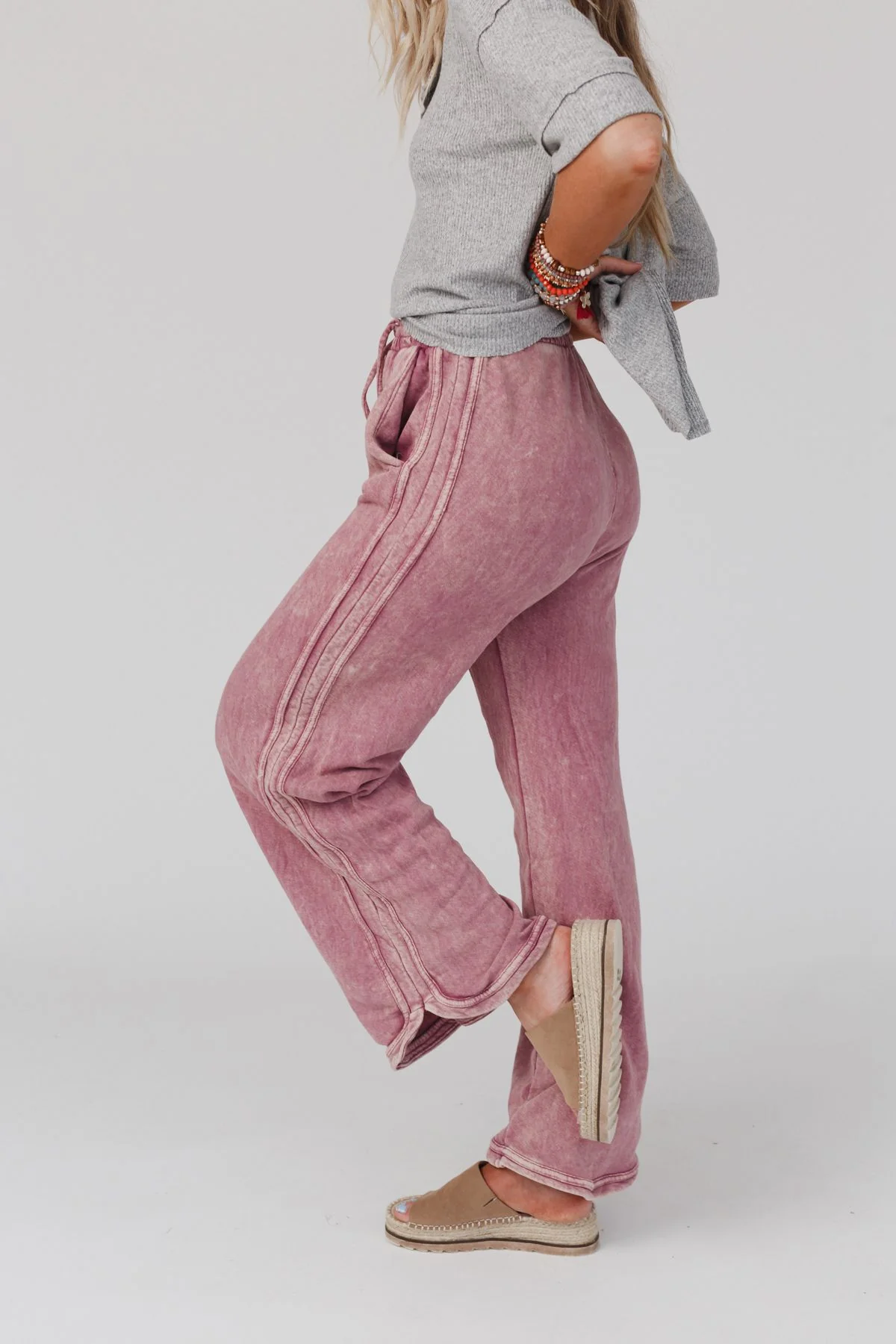 So Comfy Wide Leg Pant Full Length - Mauve - Image 4