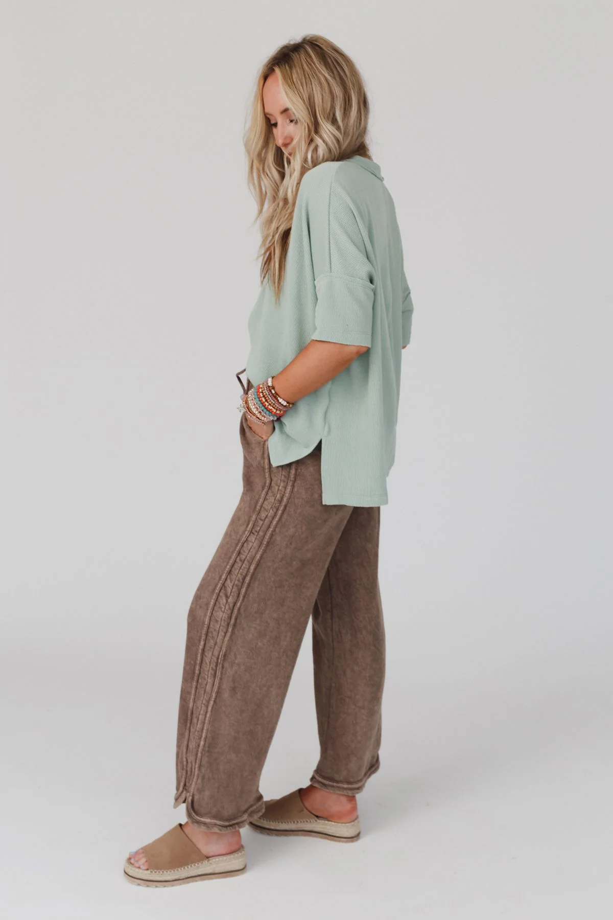 So Comfy Wide Leg Pant Full Length - Brown - Image 4
