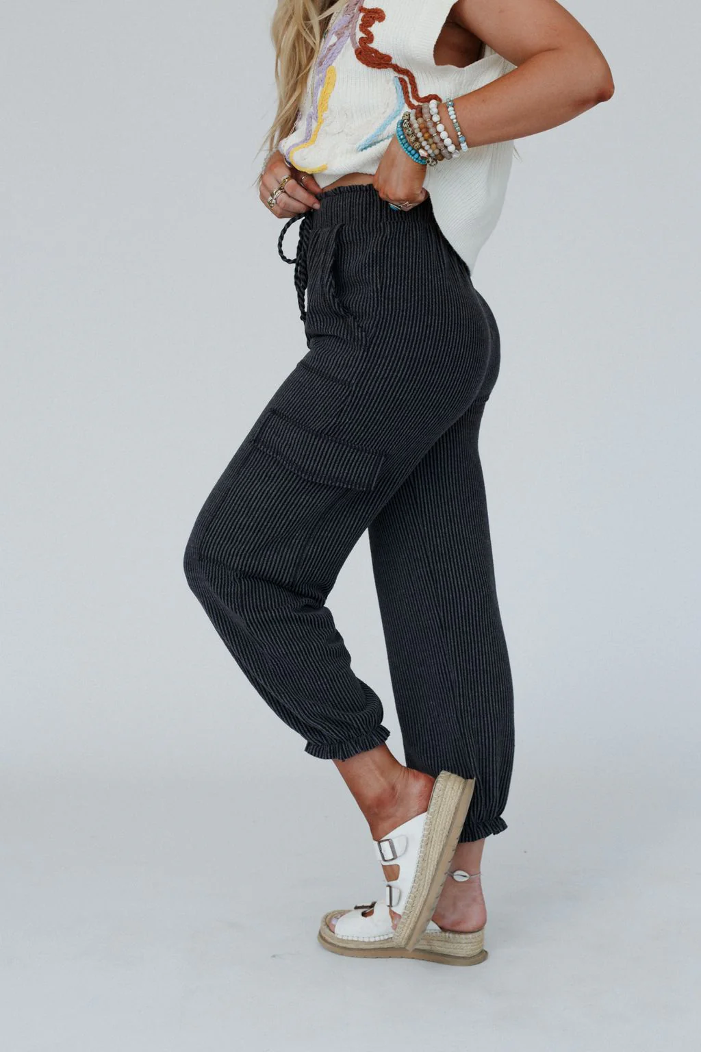The Nest So Laid Back Textured Drawstring Pants - Charcoal - Image 5