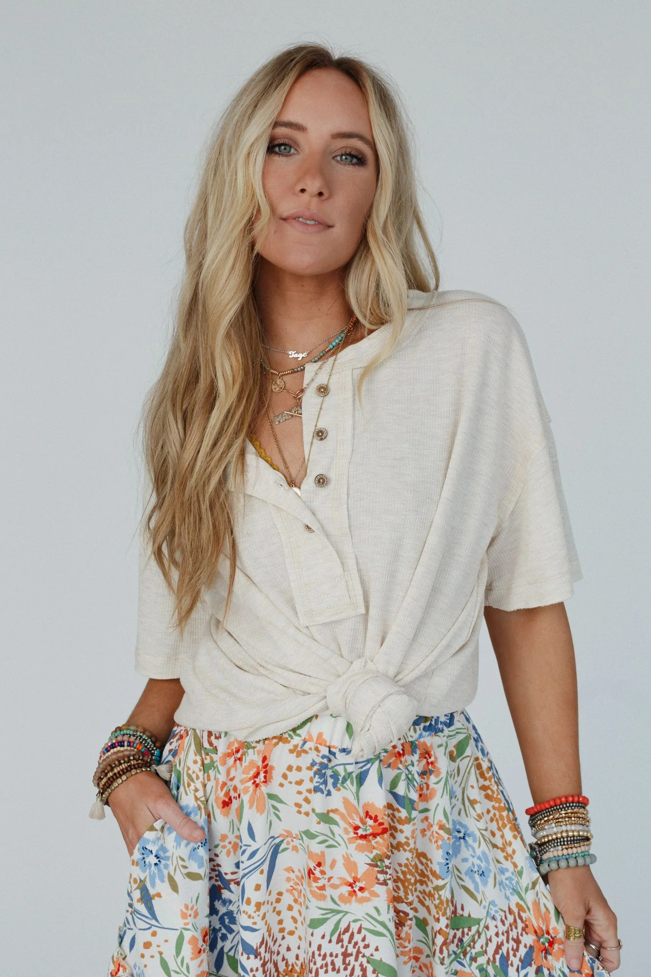 The Nest Soft Plume Henley Top - Oatmeal - Pre Order - Image 3