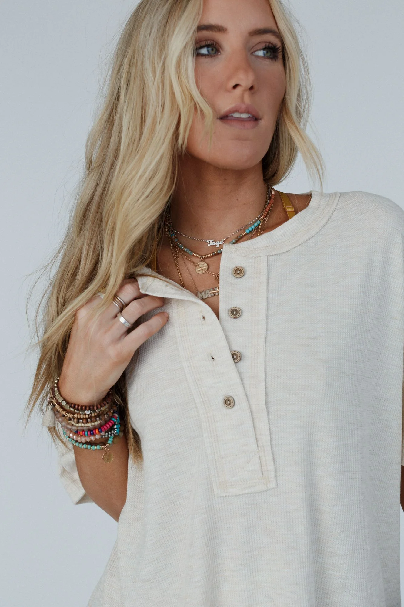The Nest Soft Plume Henley Top - Oatmeal - Pre Order - Image 4