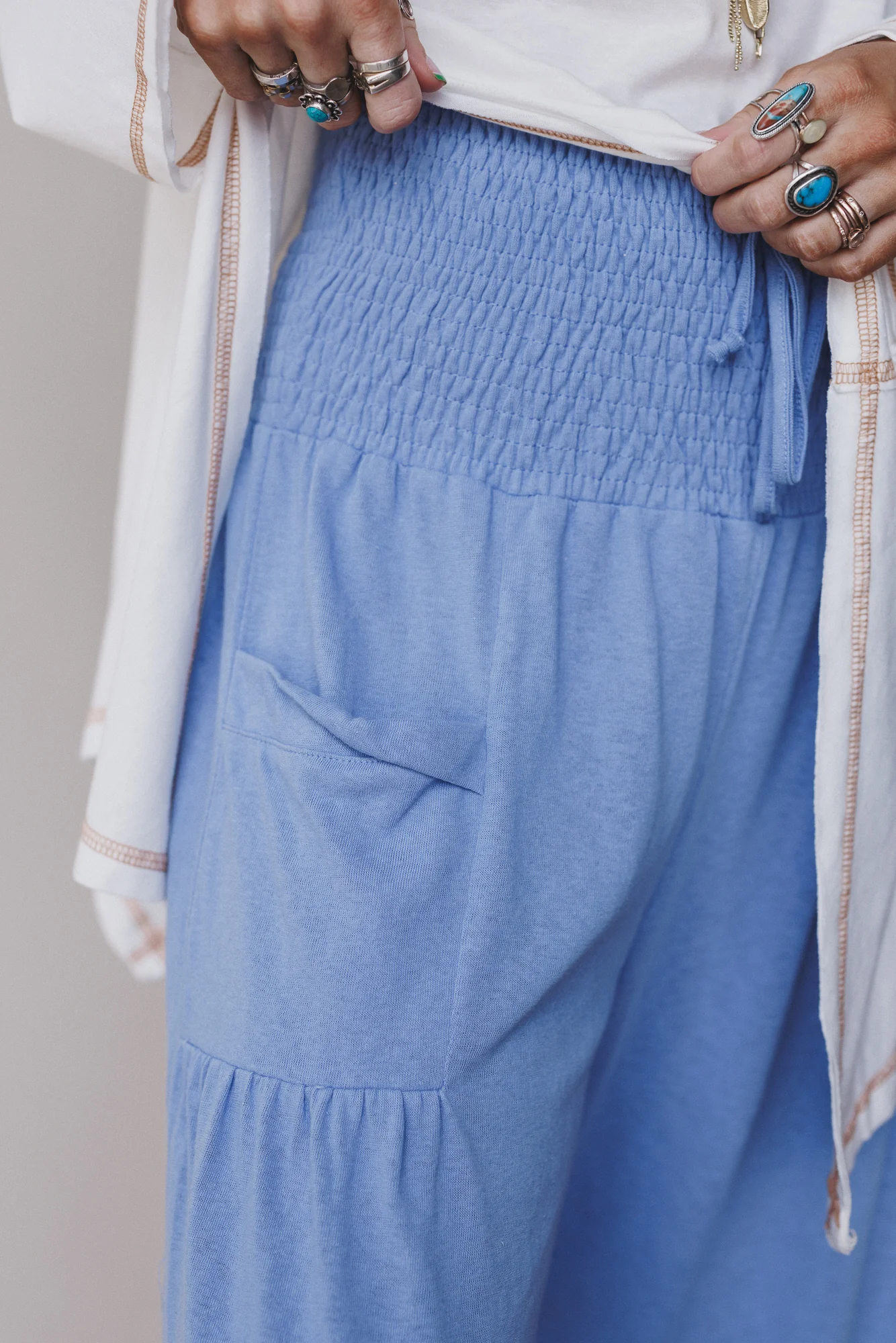 Solana Solid Wide Leg Pants - Blue - Image 2