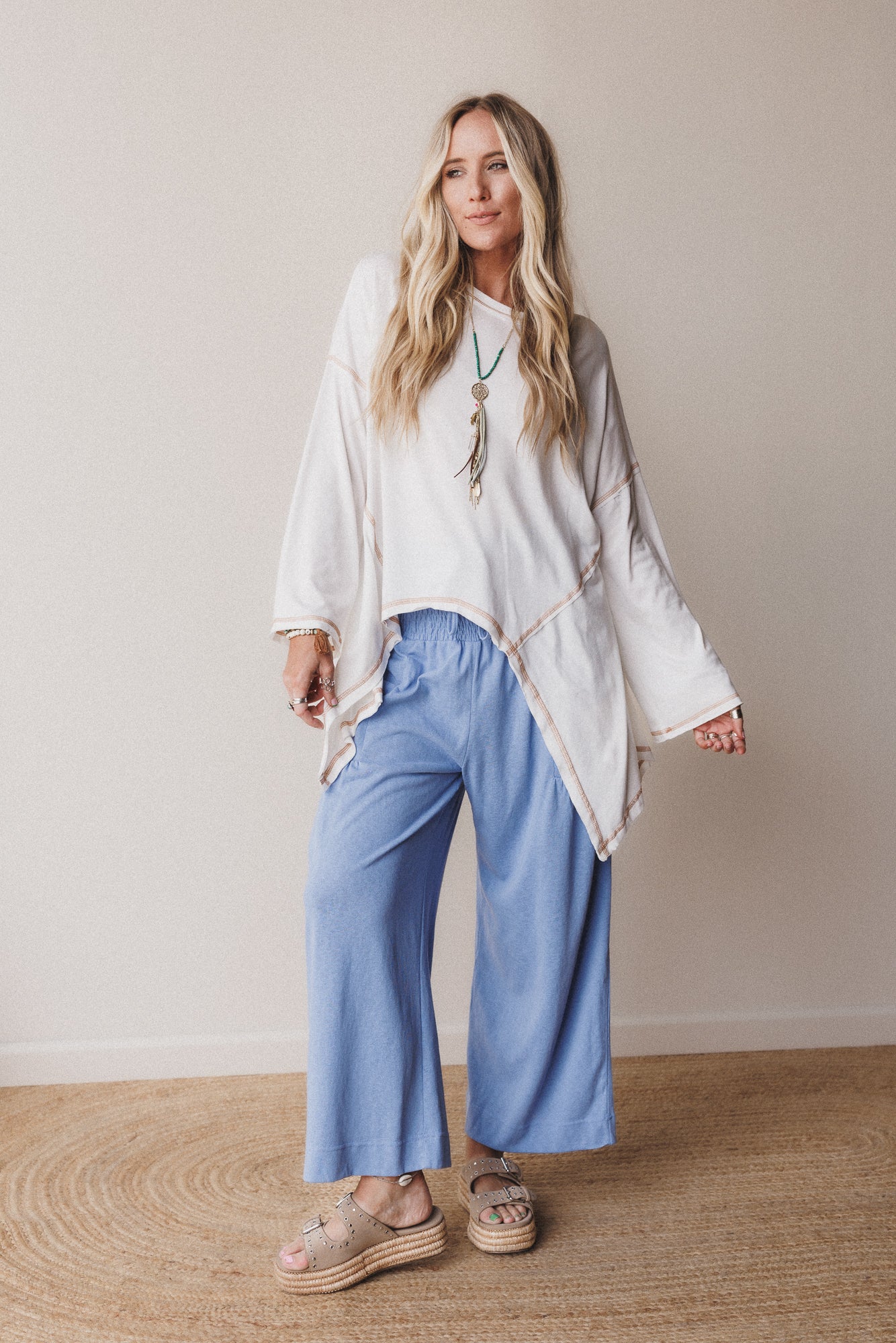 Solana Solid Wide Leg Pants - Blue - Image 3