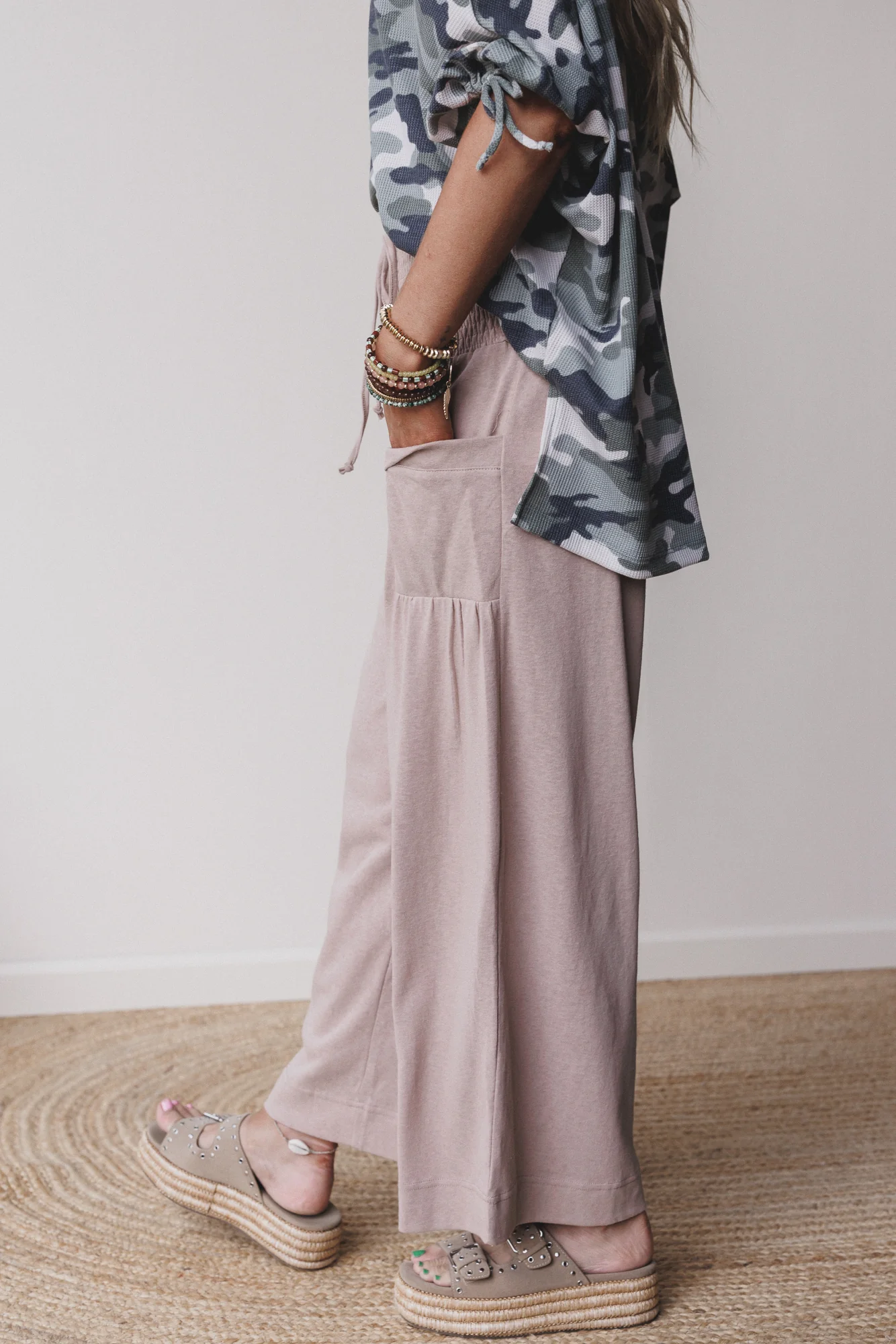 Solana Solid Wide Leg Pants - Natural - Image 2