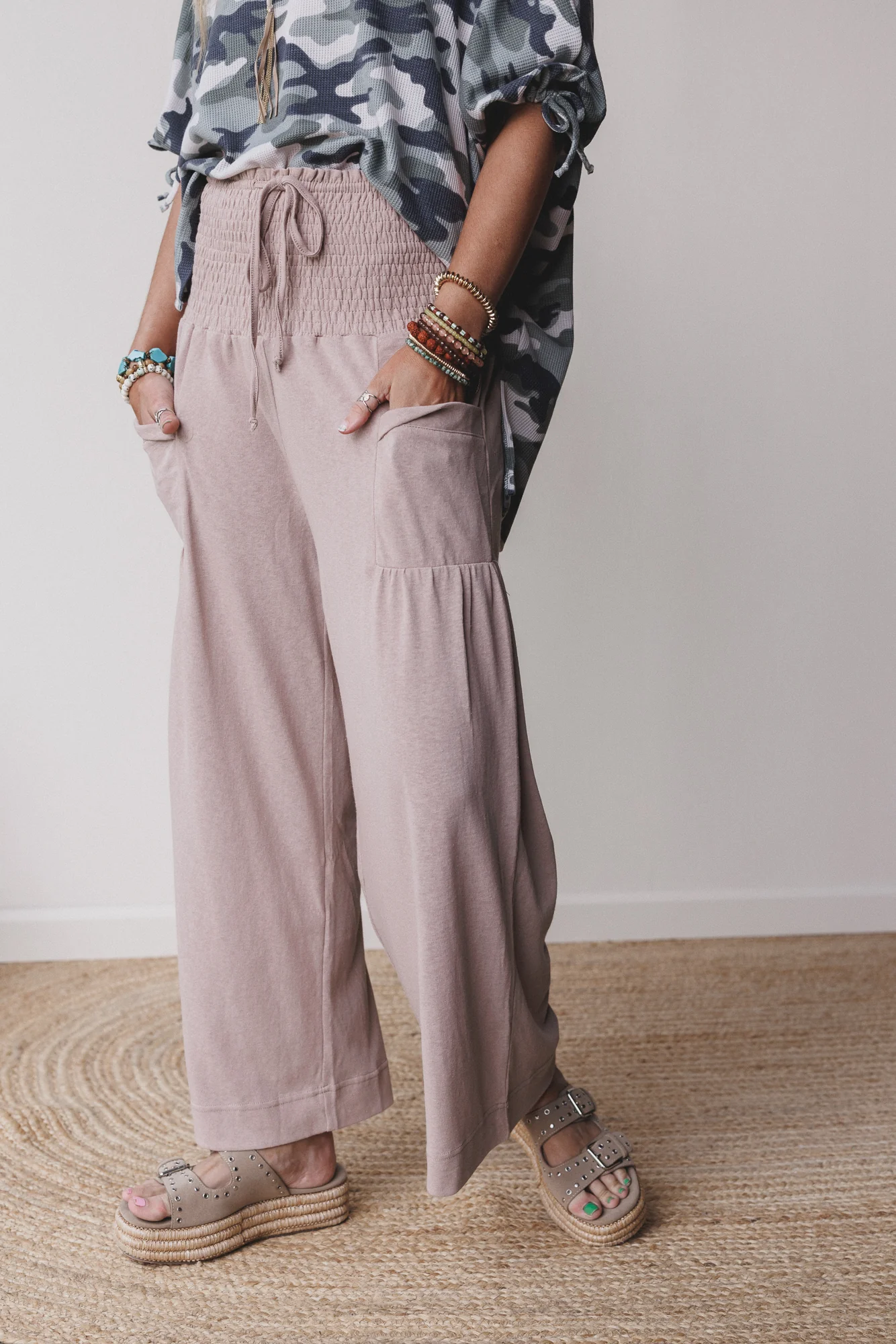 Solana Solid Wide Leg Pants - Natural - Image 4