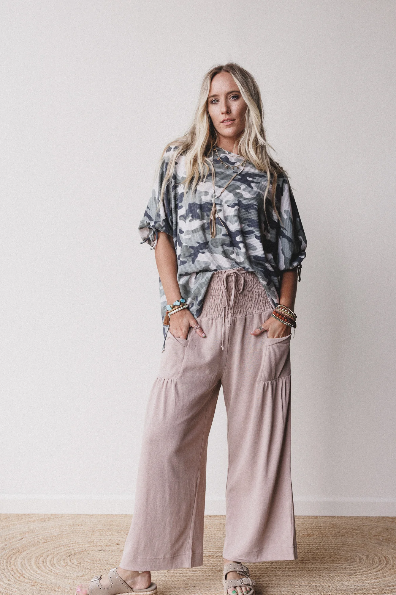 Solana Solid Wide Leg Pants - Natural - Image 6