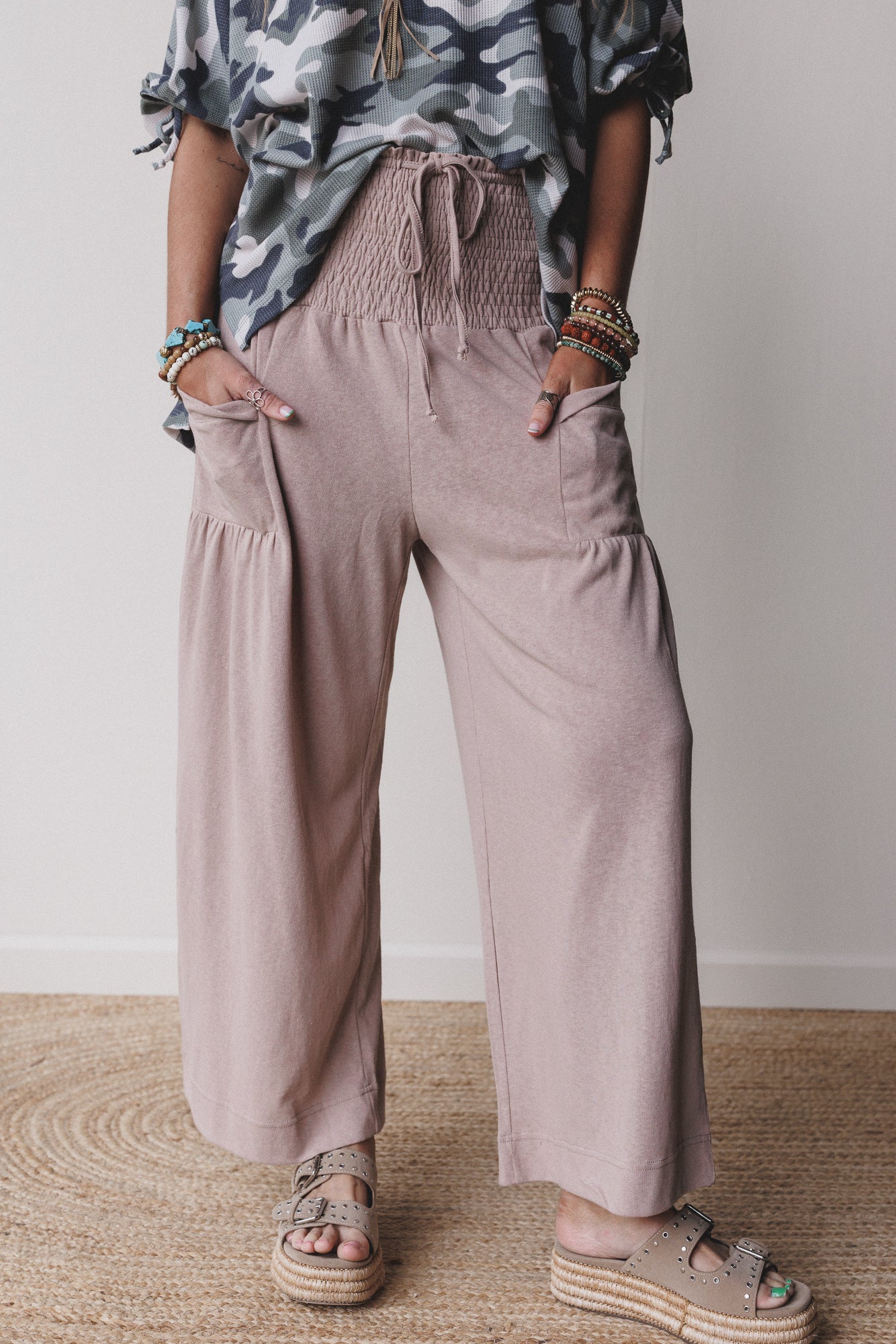 Solana Solid Wide Leg Pants - Natural - Pre Order