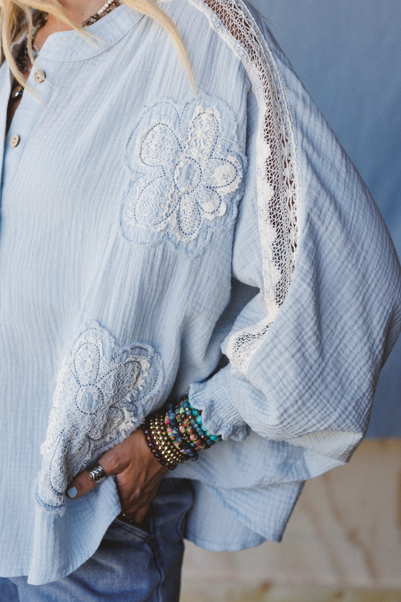 Soul Stir Crochet Trim Top - Blue - Pre Order - Image 2