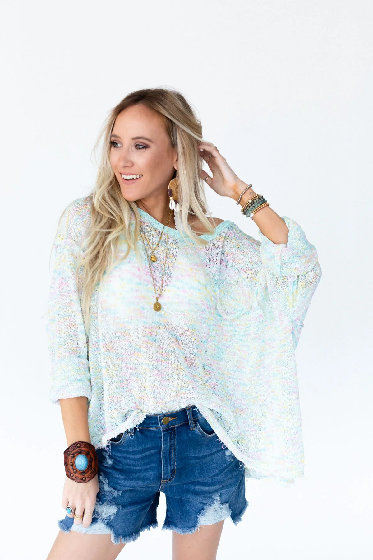 Speckled Beauty Pullover Sweater - Mint - Image 3