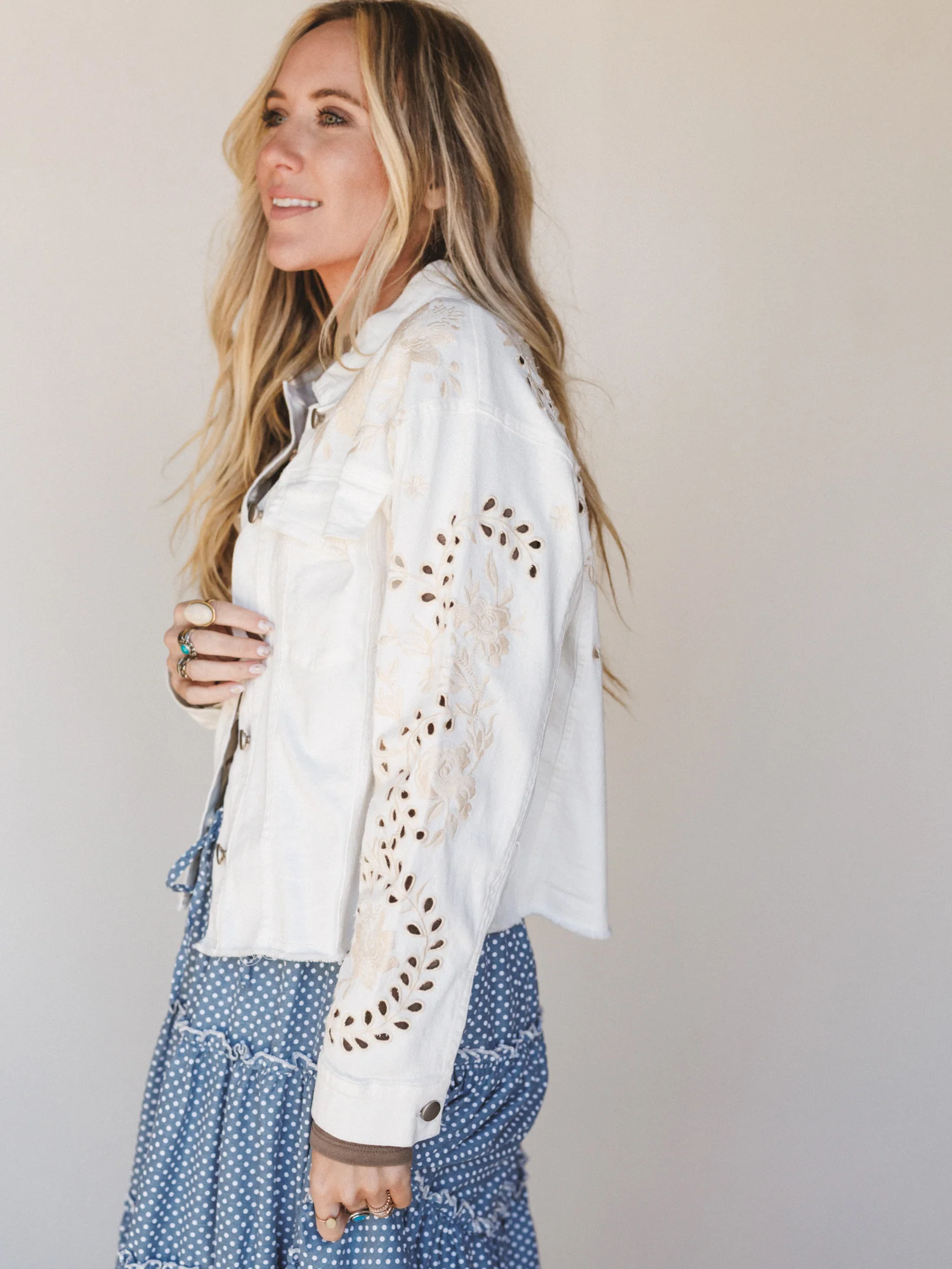Spring Fleur Eyelet Embroidered Jacket - Off White - Image 5