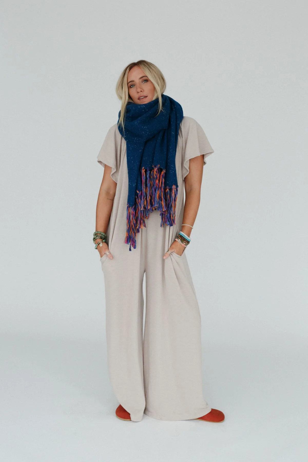 Stardust Speckled Fringe Scarf - Blue - Image 7