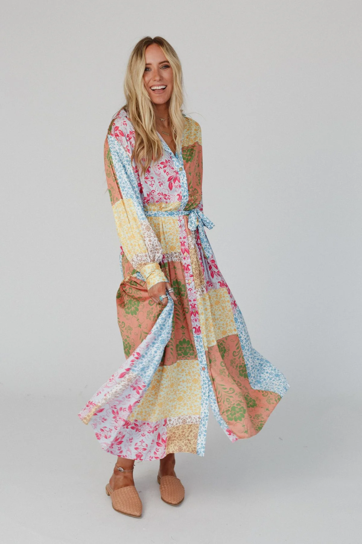 State Of Bliss Button Up Dress - Brown Multi - Pre Order