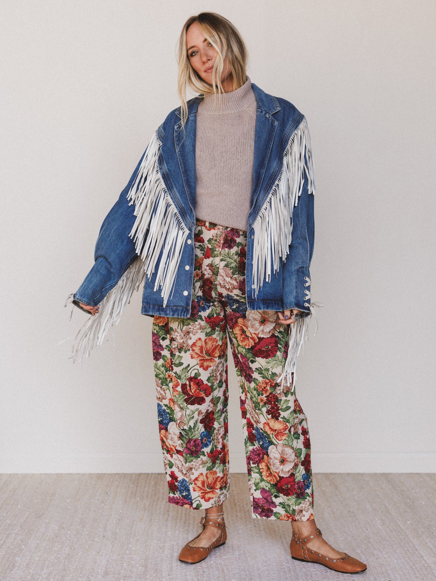 Statement Fringe Denim Jacket - Medium Wash - Image 3