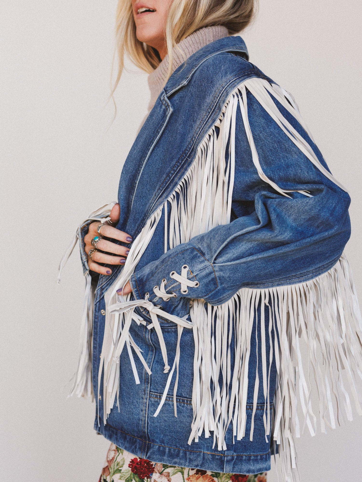 Statement Fringe Denim Jacket - Medium Wash - Image 4