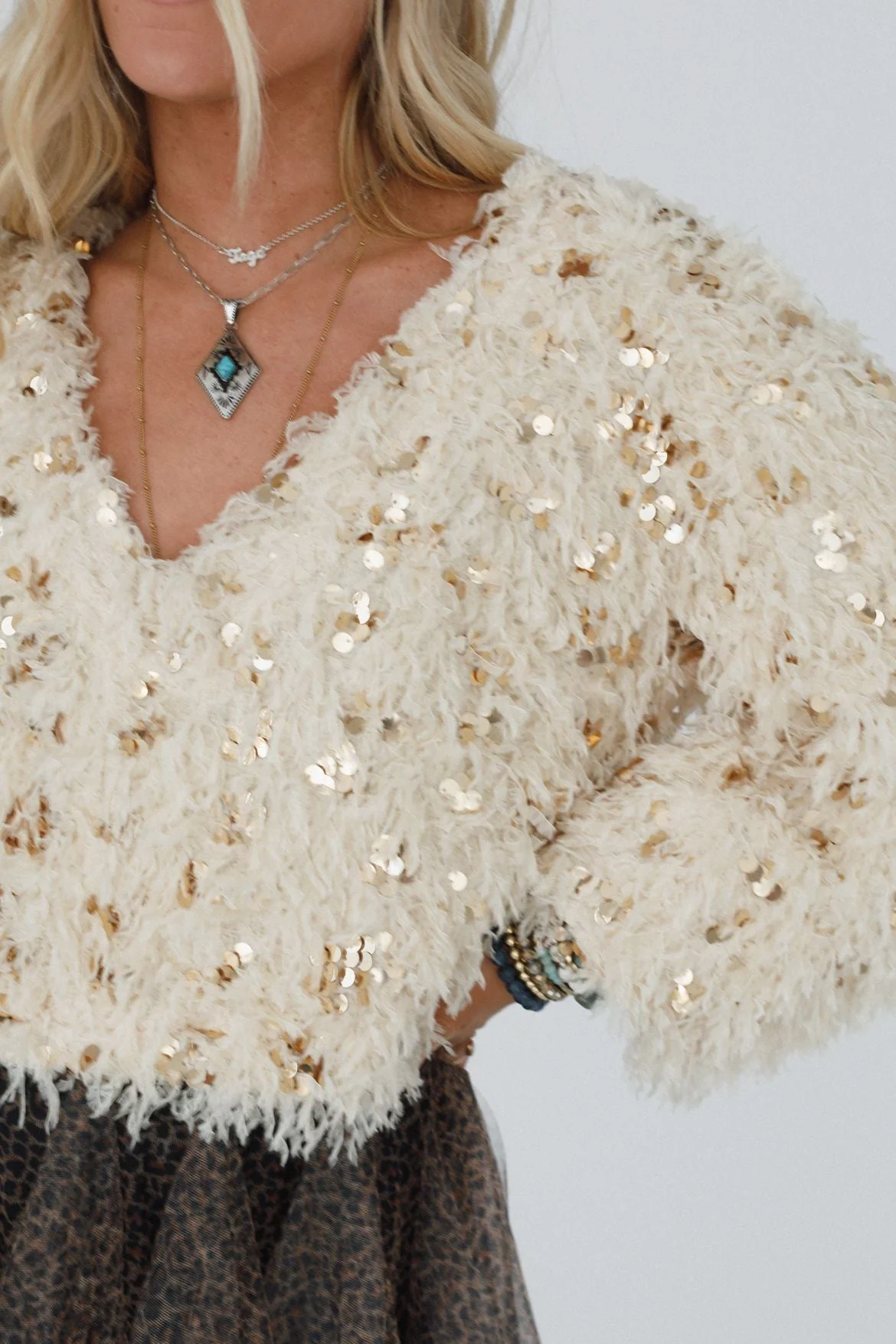 Striking Moments Sequin Sweater Top - Cream - Image 3