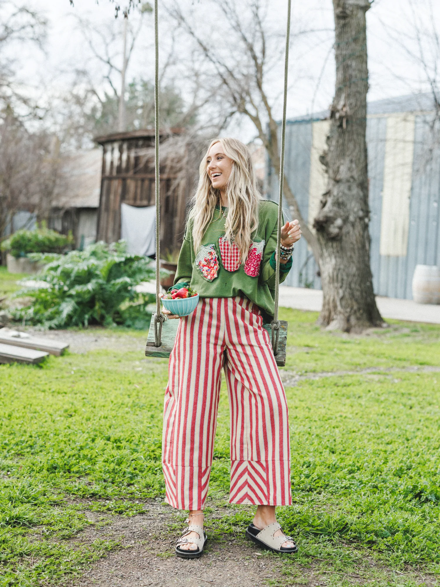 Striped Strawberry 3 Piece Bundle - Juniper Green