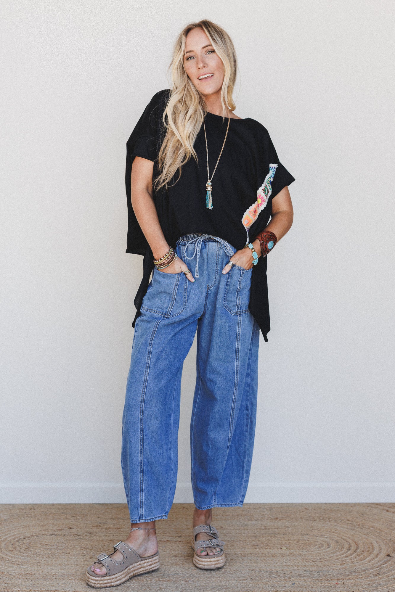 Sudden Spark Drawstring Barrel Jeans - Denim - Image 3