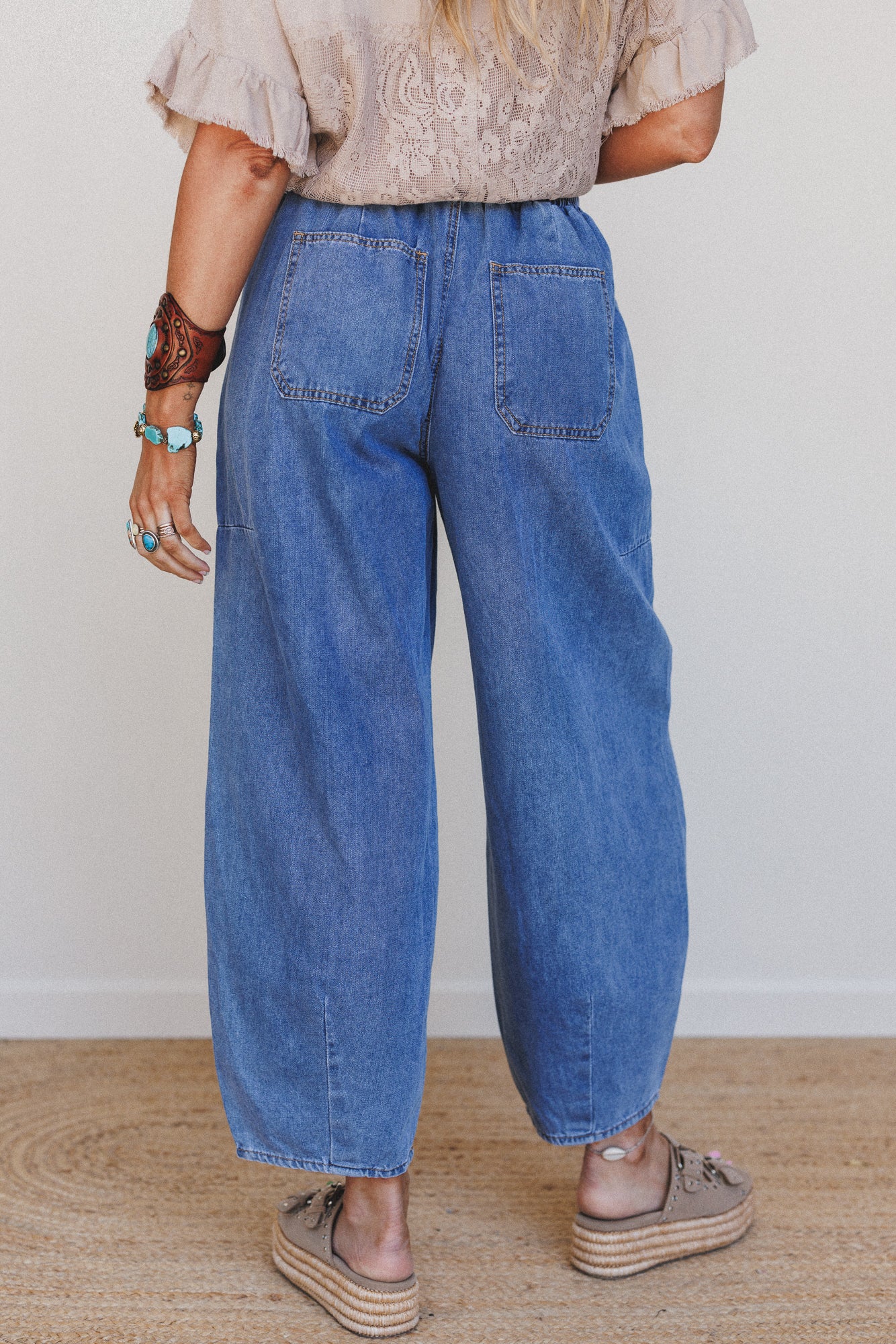 Sudden Spark Drawstring Barrel Jeans - Denim - Image 6