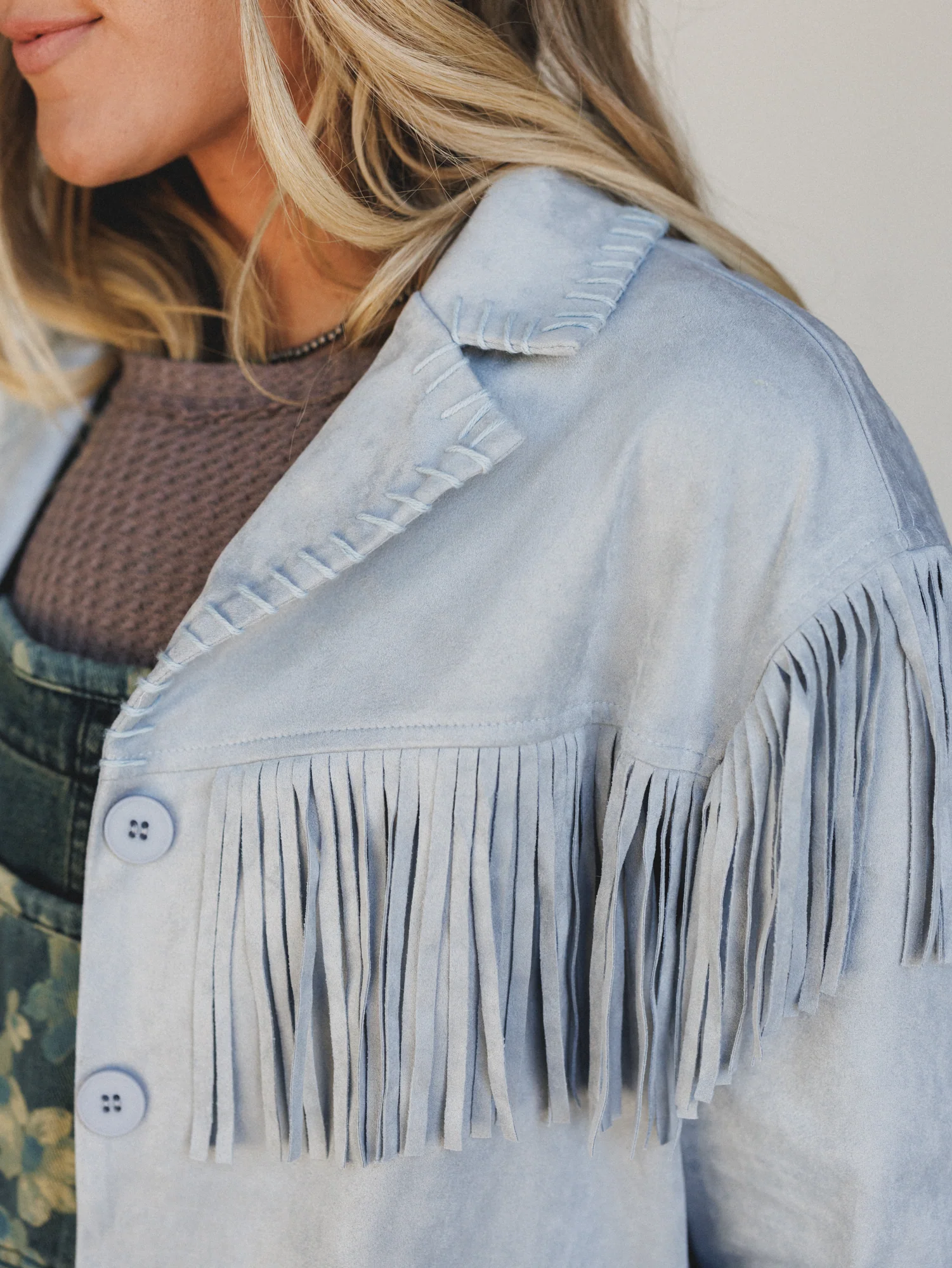 Suede Soul Fringe Jacket Blazer - Pastel Grey - Image 4