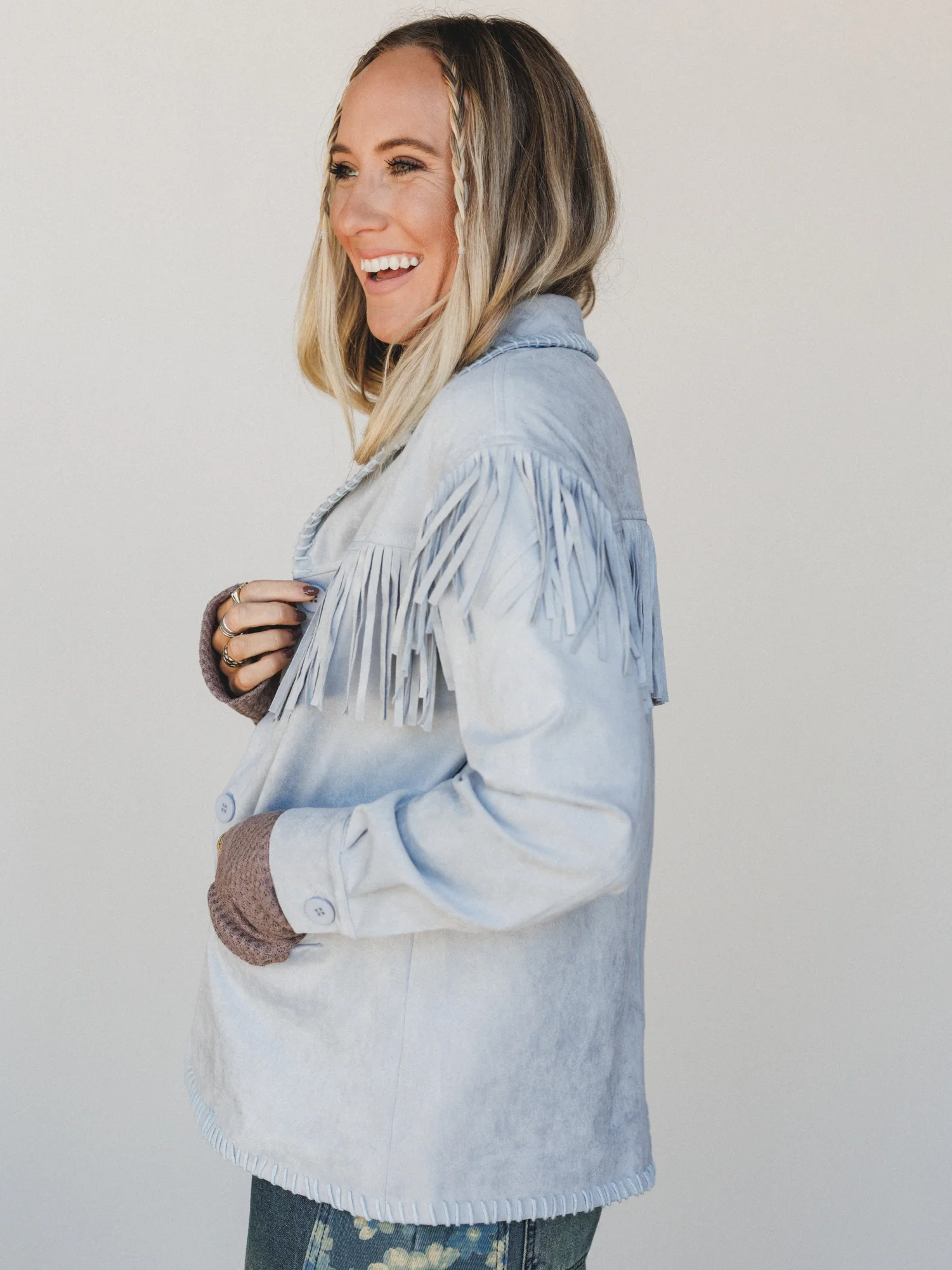 Suede Soul Fringe Jacket Blazer - Pastel Grey - Image 5