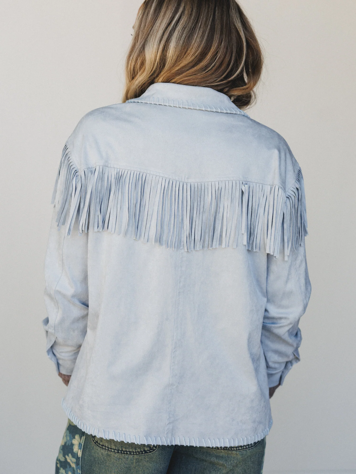 Suede Soul Fringe Jacket Blazer - Pastel Grey - Image 6