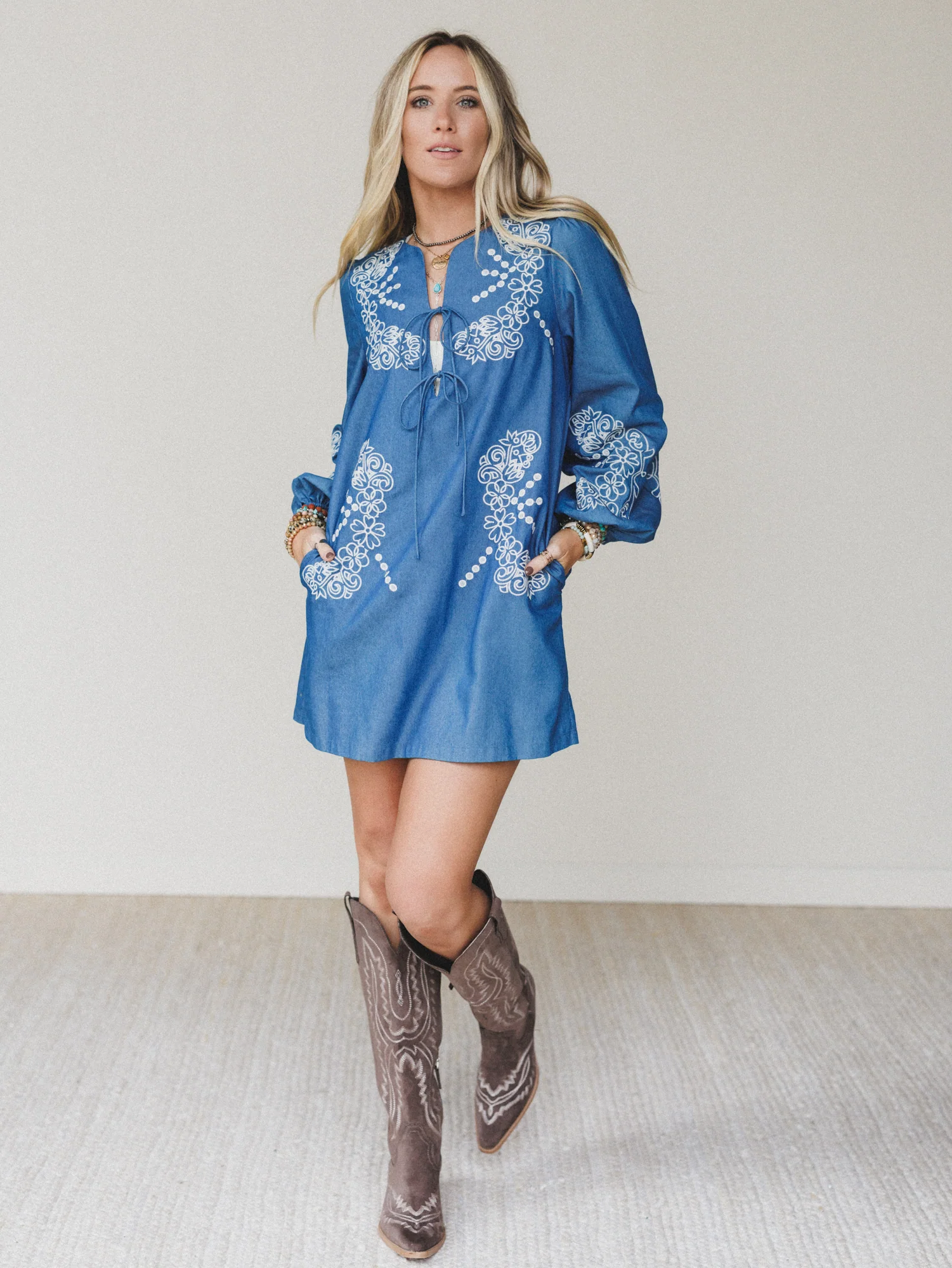 Sunday Flow Embroidered Denim Dress - Denim - Image 5