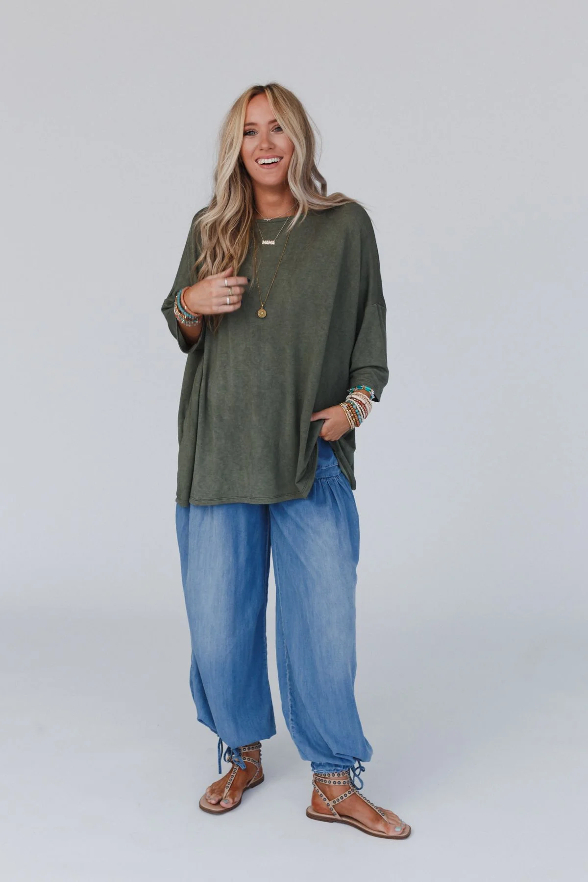The Nest Sunday Stroll Oversized Tee - Olive - Image 6