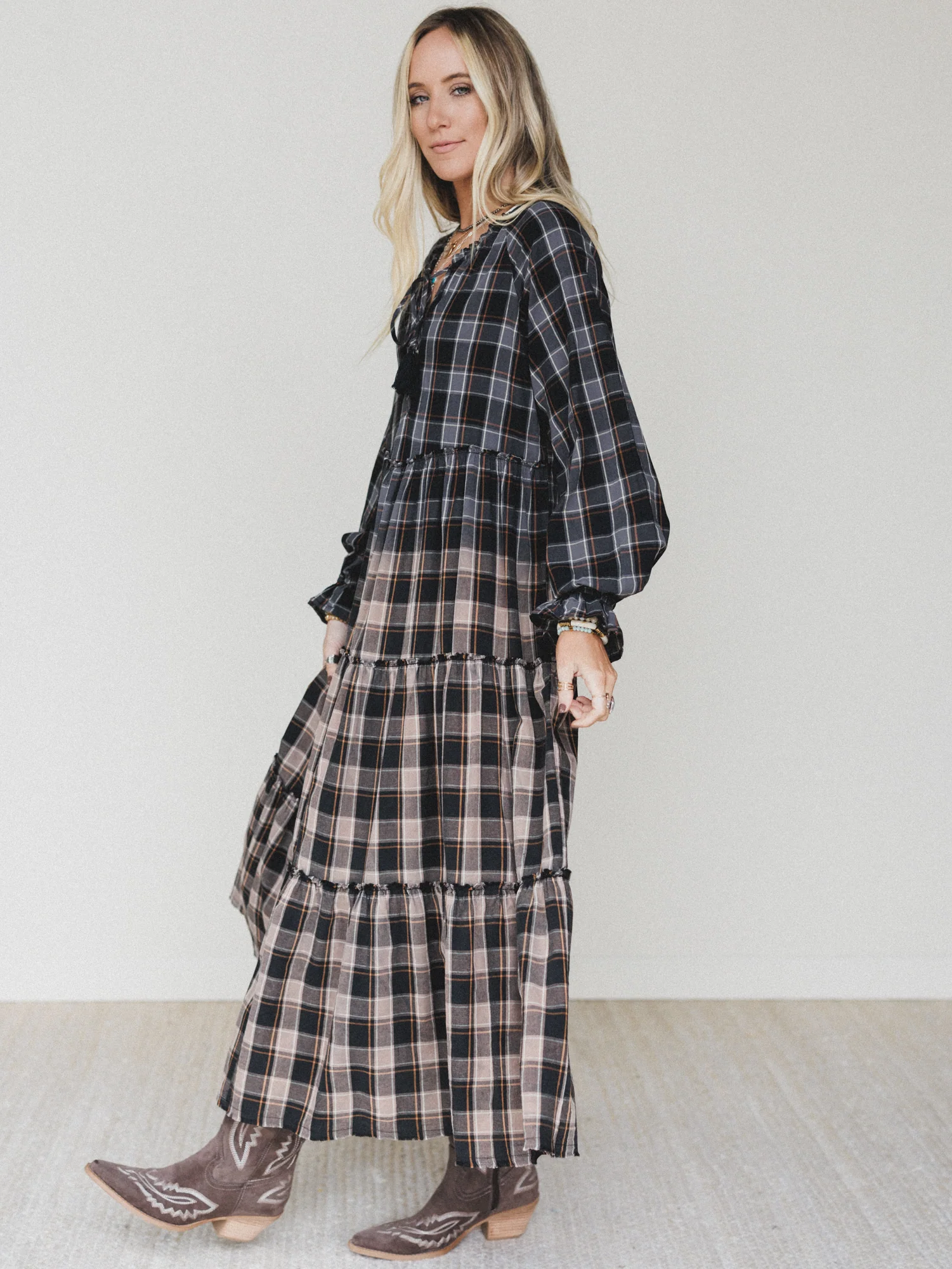 Sundown Harvest Tiered Dress - Black - Image 5