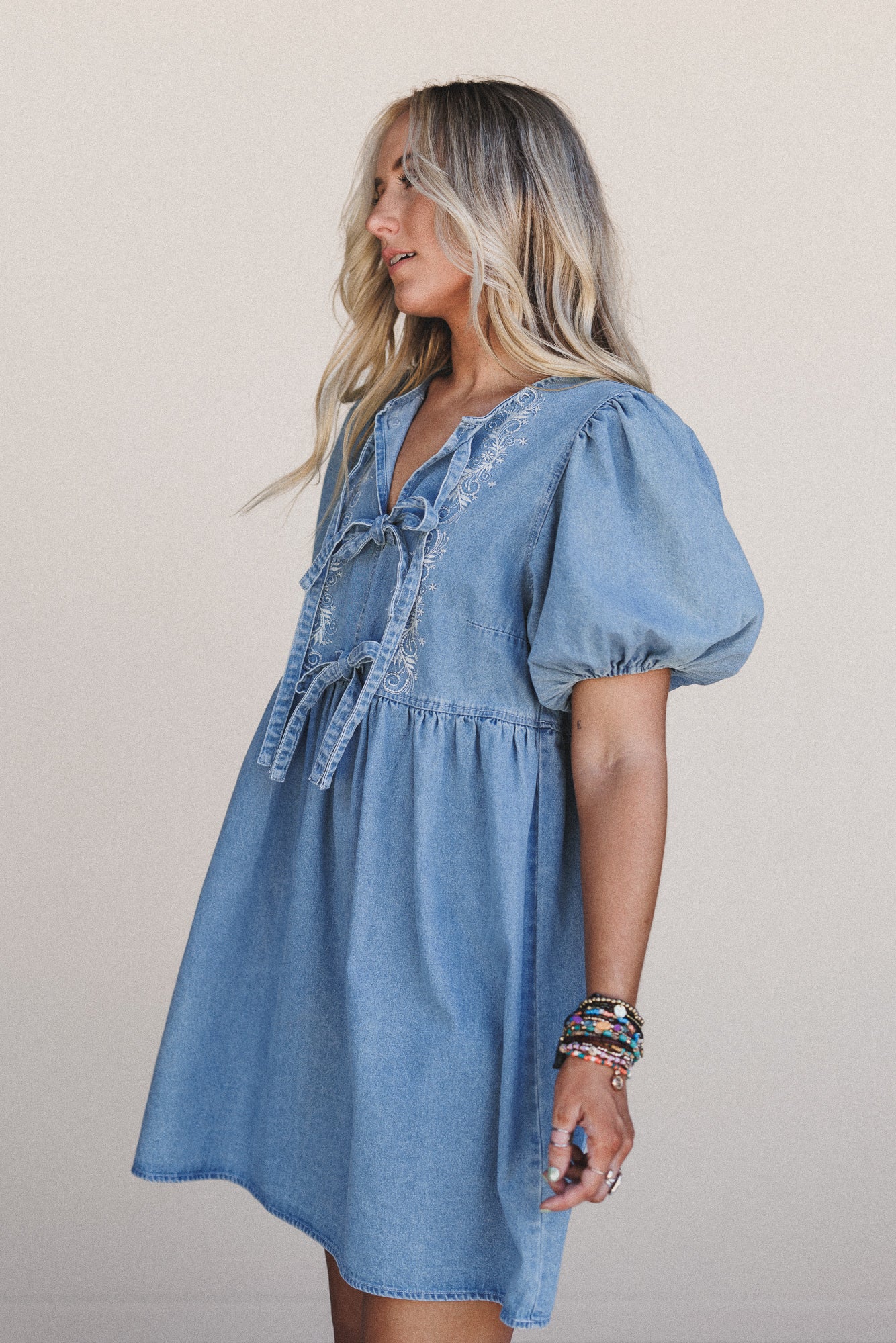 Sunset Doll Denim Dress - Medium Wash - Image 4