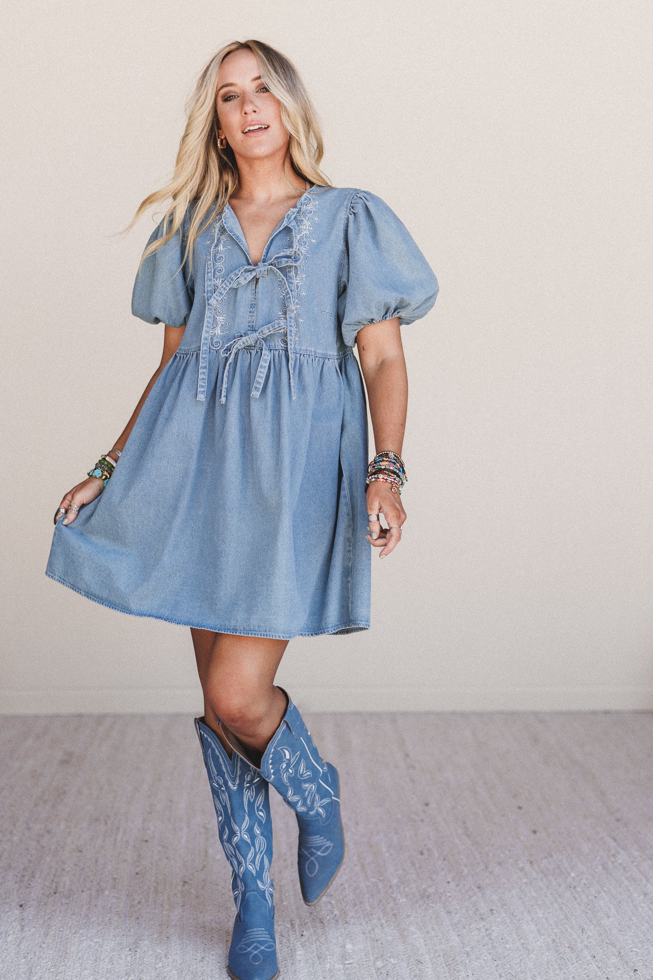 Sunset Doll Denim Dress - Medium Wash - Pre Order - Image 2