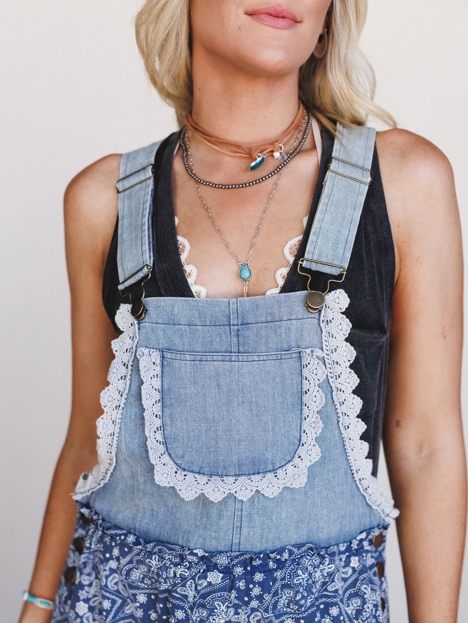 Sunset Paisley Tiered Overalls - Denim - Image 3
