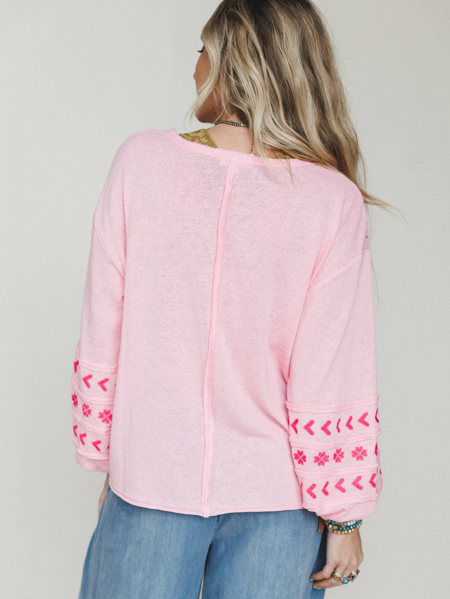 Sunset Palms Embroidered Top - Bubble Gum - Image 6