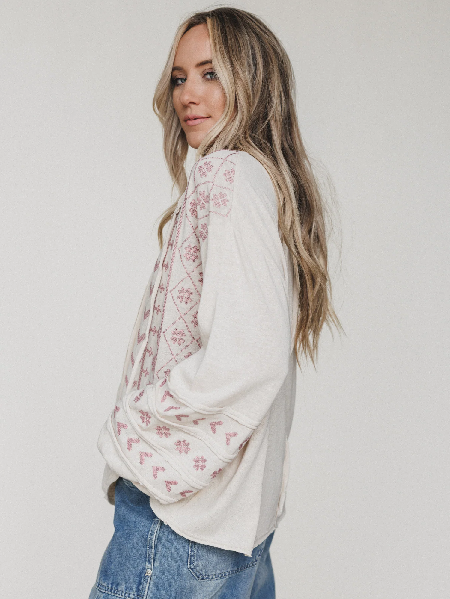 Sunset Palms Embroidered Top - Natural - Image 4