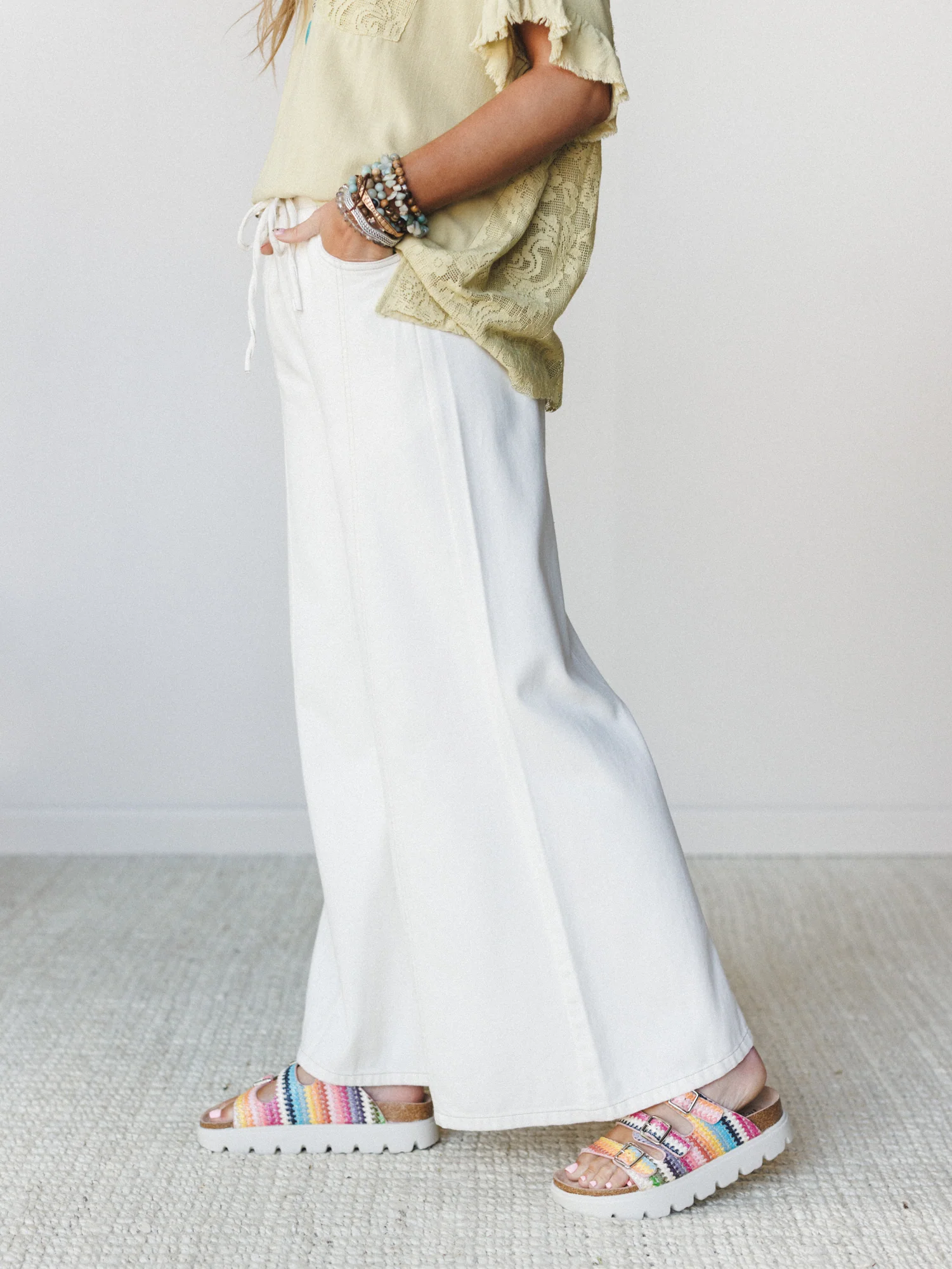 Surf's Up Wide Leg Jeans - Ecru - Image 2