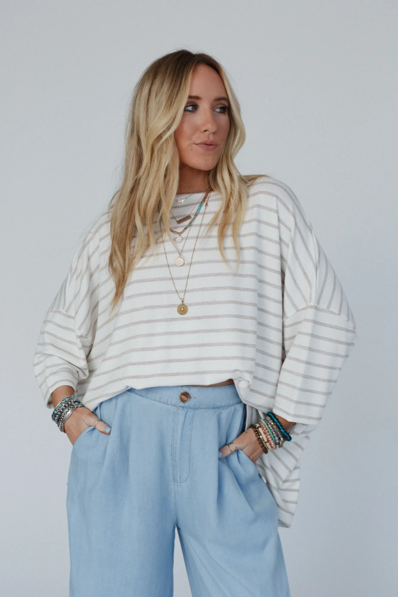 The Nest Swaying Stripes Top - Oatmeal - Image 9