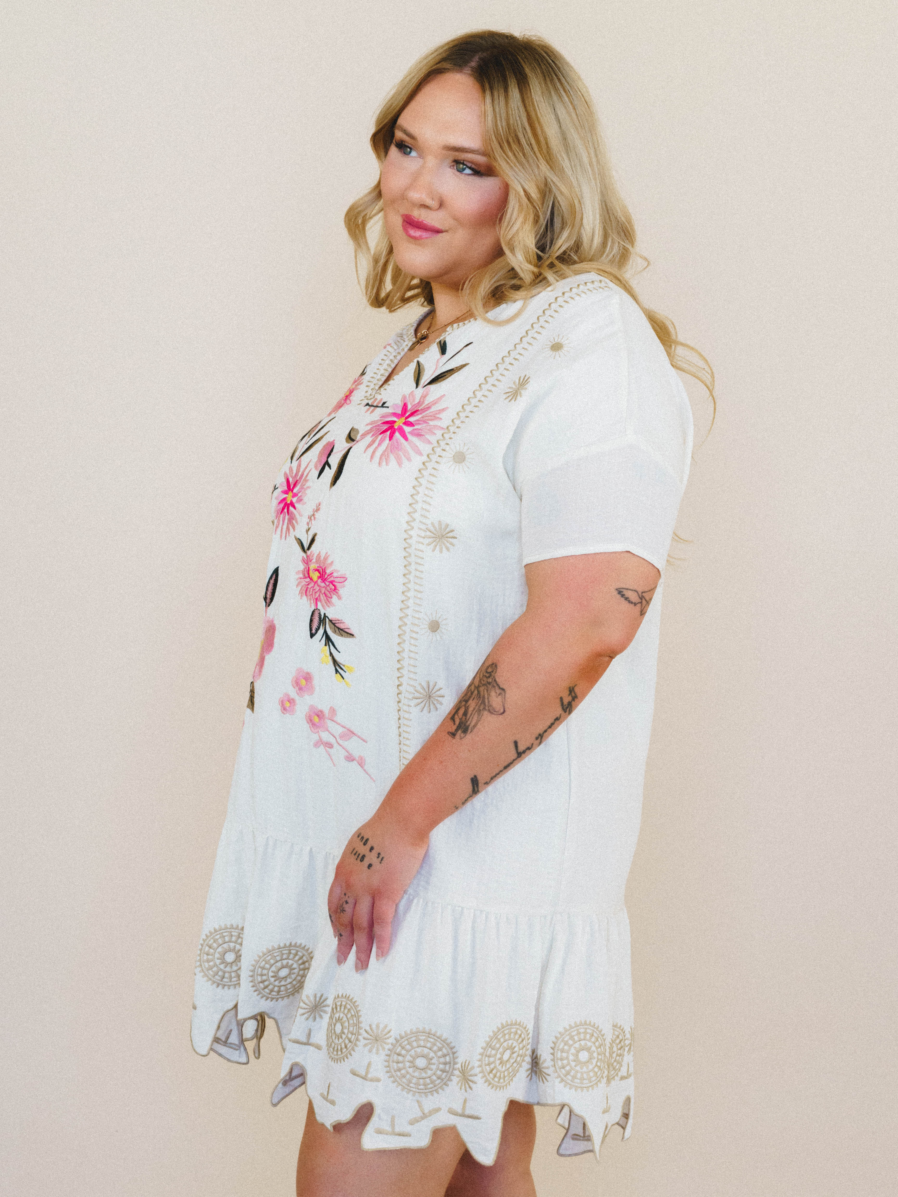 Sweet Dandy Embroidered Dress - Cream - Image 3