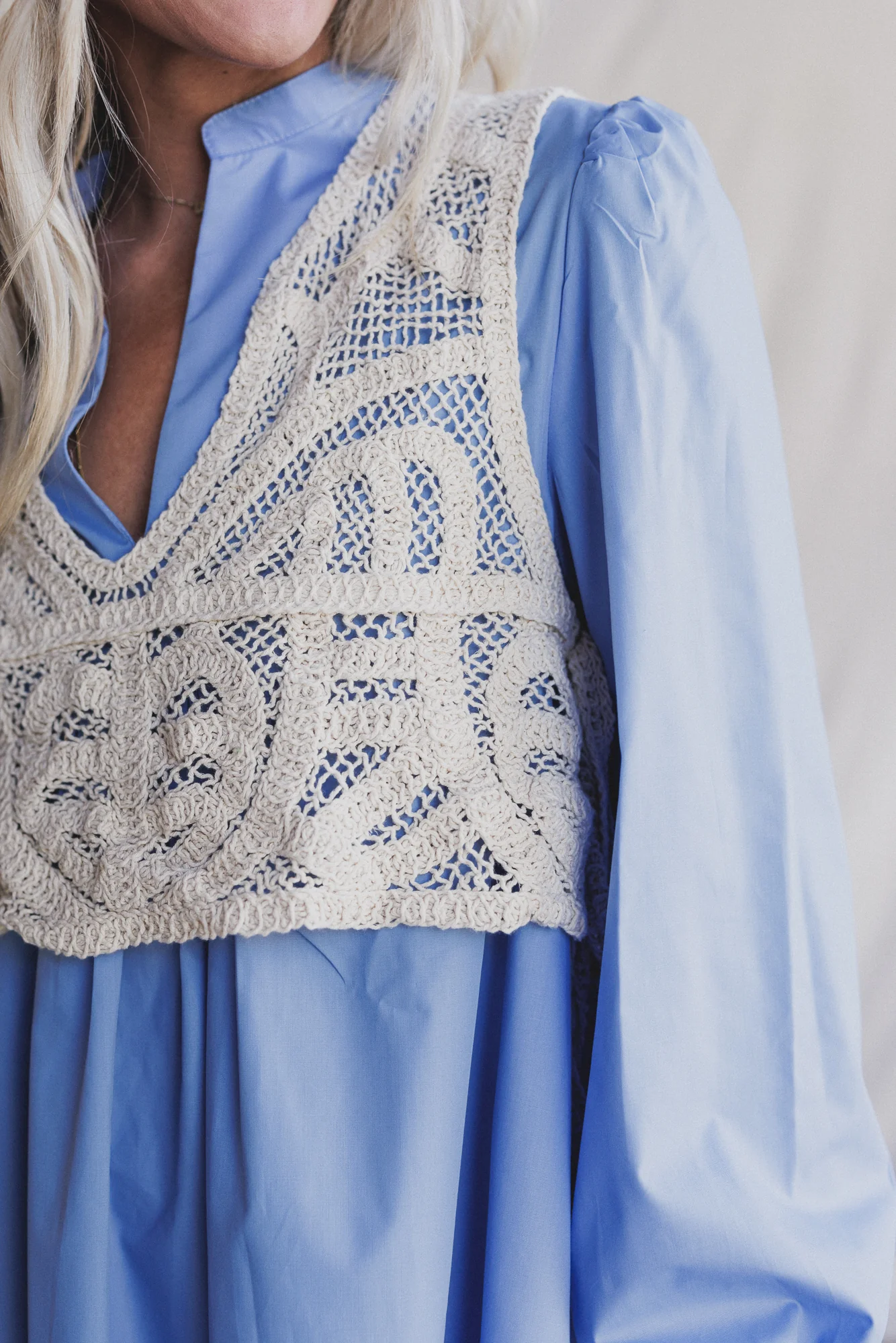 Sweet Edge Crochet Vest Tunic Dress - Light Blue - Image 3