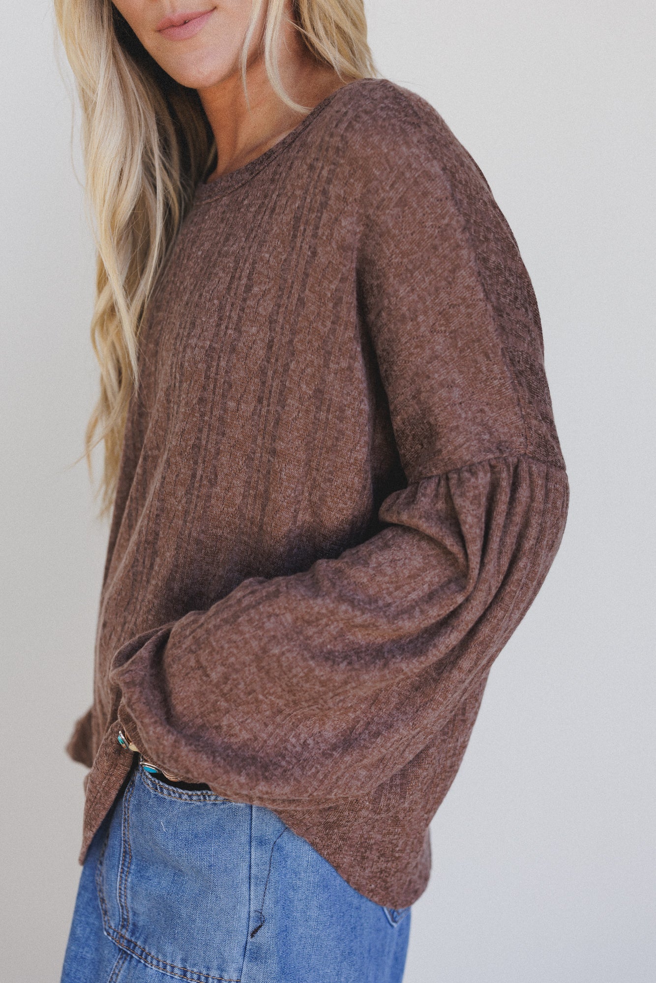 The Nest Sweet Heart Balloon Sleeve Knit Sweater - Choco - Image 2
