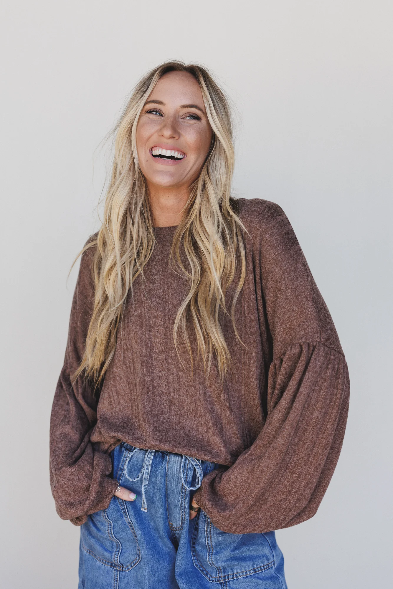 The Nest Sweet Heart Balloon Sleeve Knit Sweater - Choco - Pre Order