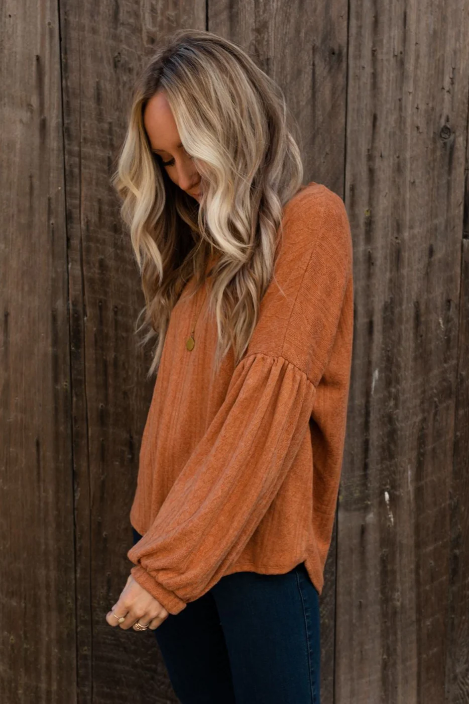 The Nest Sweet Heart Balloon Sleeve Knit Sweater - Burnt Orange - Image 4