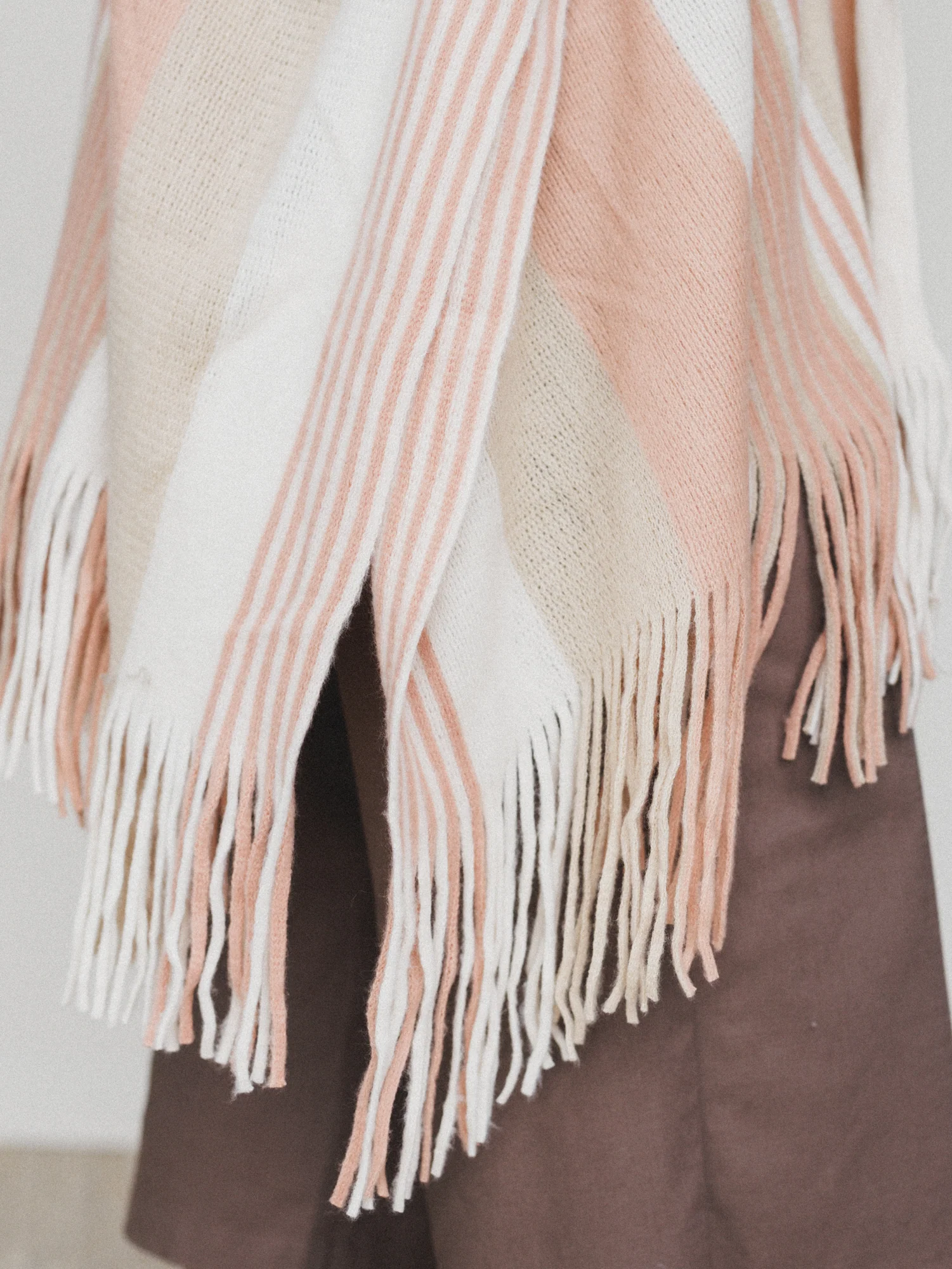 Sweet Love Striped Ruana Shawl - Beige - Image 3
