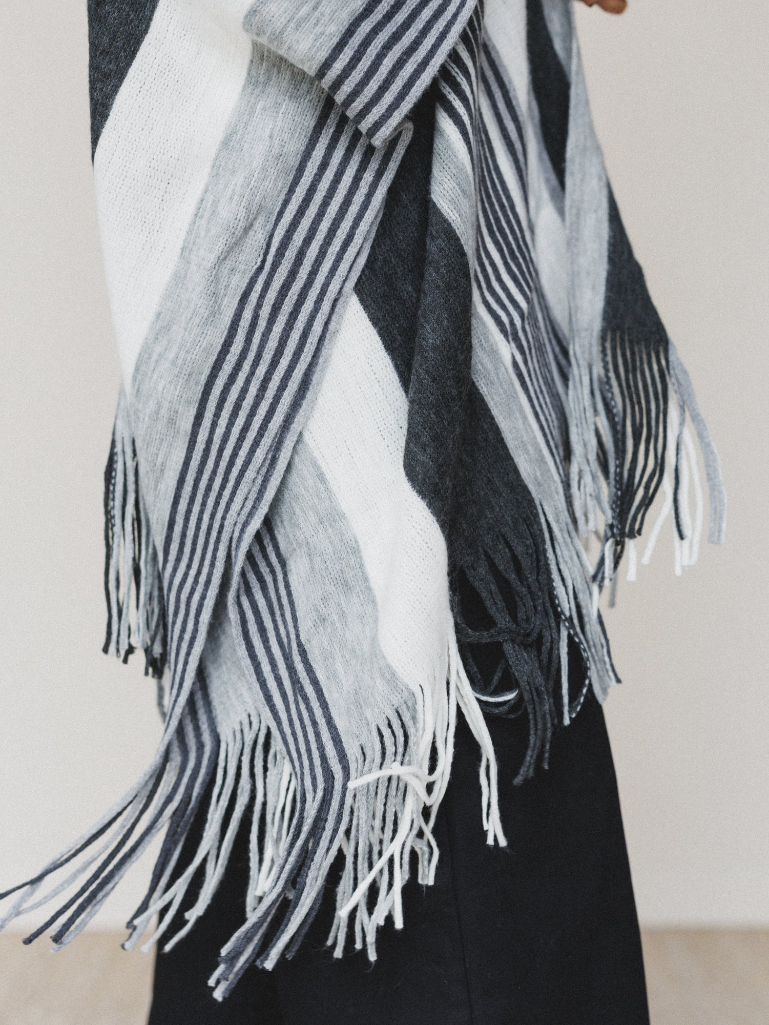 Sweet Love Striped Ruana Shawl - Gray - Image 3