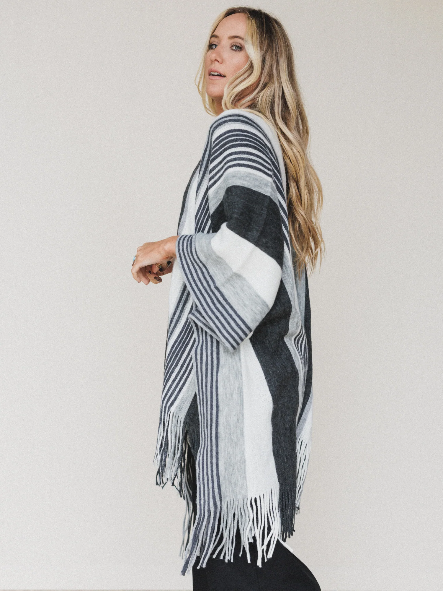 Sweet Love Striped Ruana Shawl - Gray - Image 5