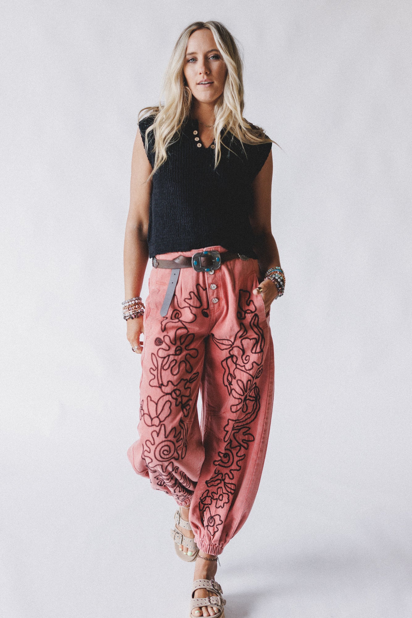 Sweet On You Embroidered Pants - Red - Pre Order