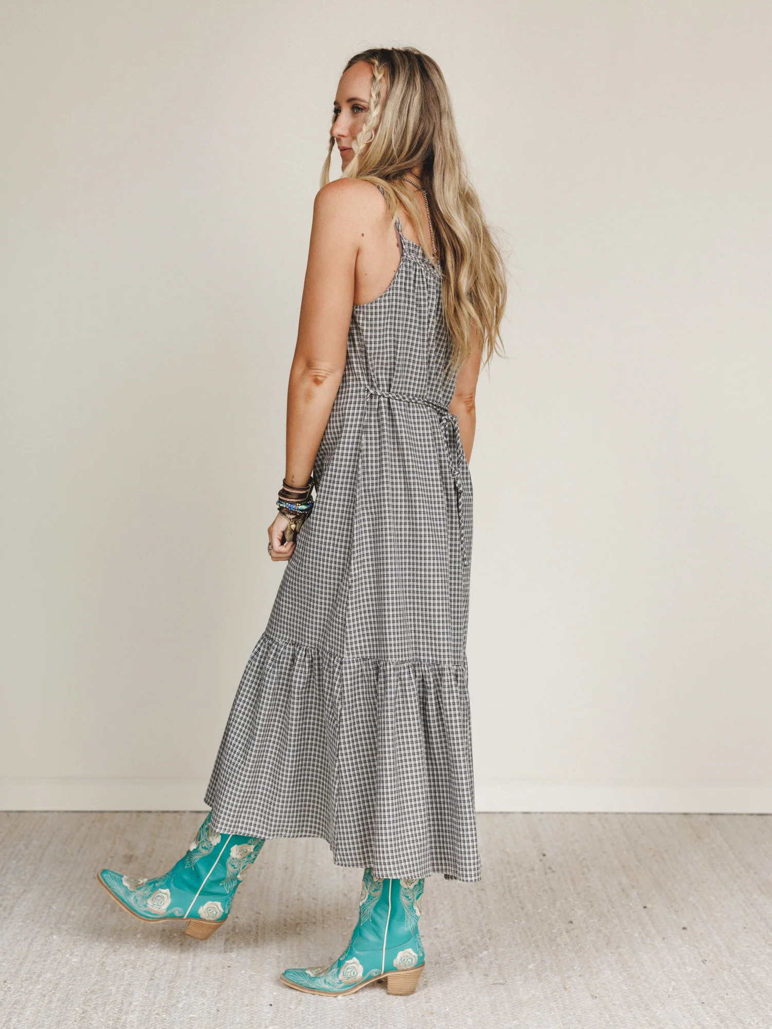 Sweet Tea Gingham Print Dress - Grey - Image 4